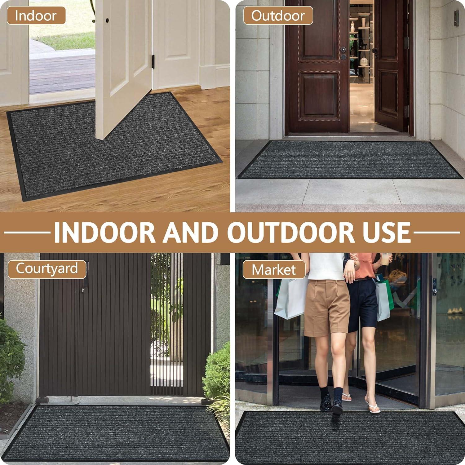 Heavy Duty Black Ribbed Low Pile Outdoor Door Mat