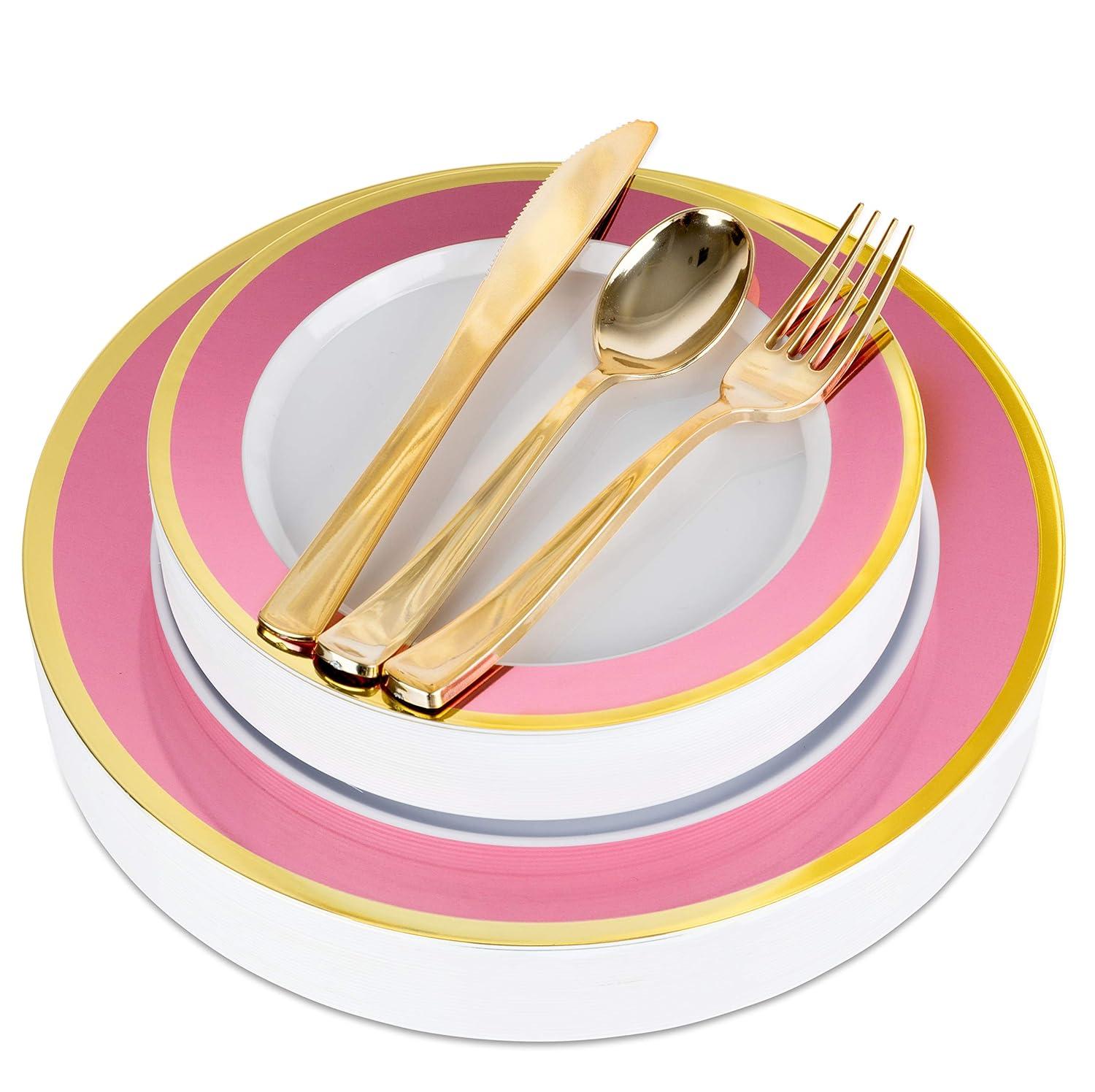Stock Your Home Elegant Plastic Party Supply Set, Includes 25 Dinner Plates, 125 Pieces
