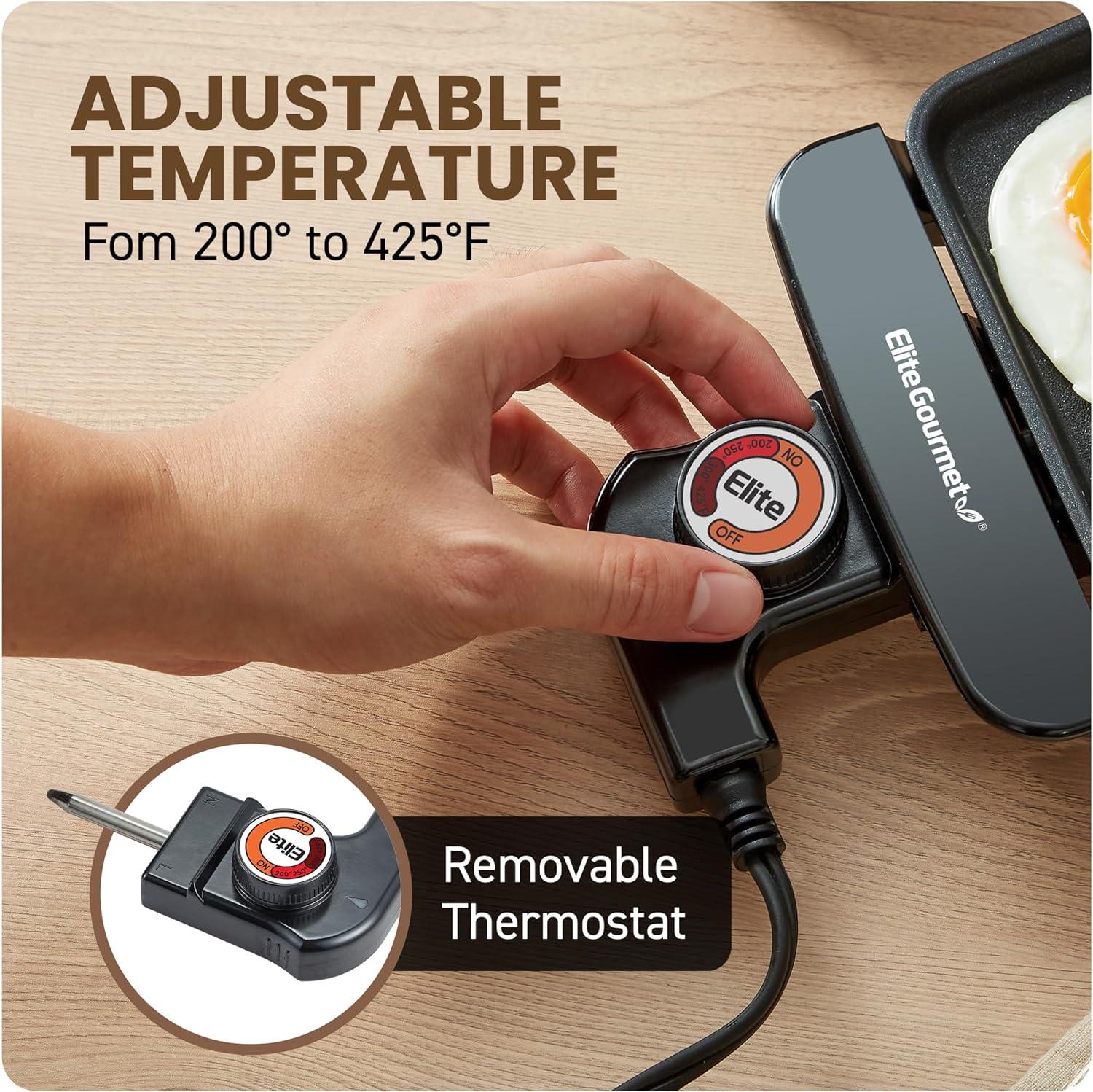 Compact Black Non-Stick Electric Griddle with Thermostat