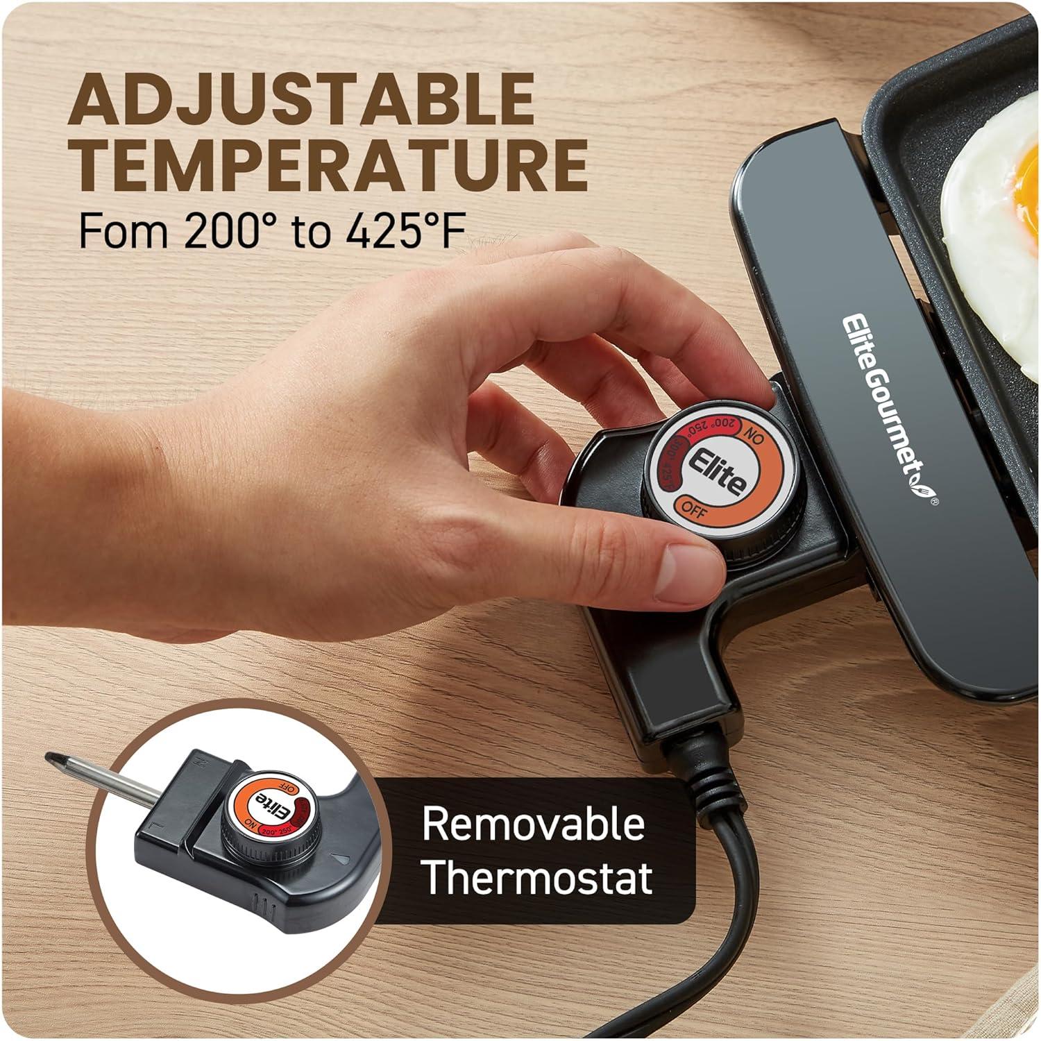 EGR8152 Electric 10" x 7" Personal Compact Griddle, Cool-touch Handles Non-Stick Surface, Removable/Adjustable Thermostat, Black