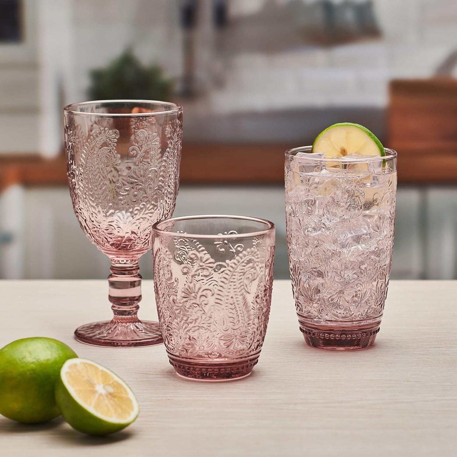 Blush Pink Embossed Glass Goblet Set of Four