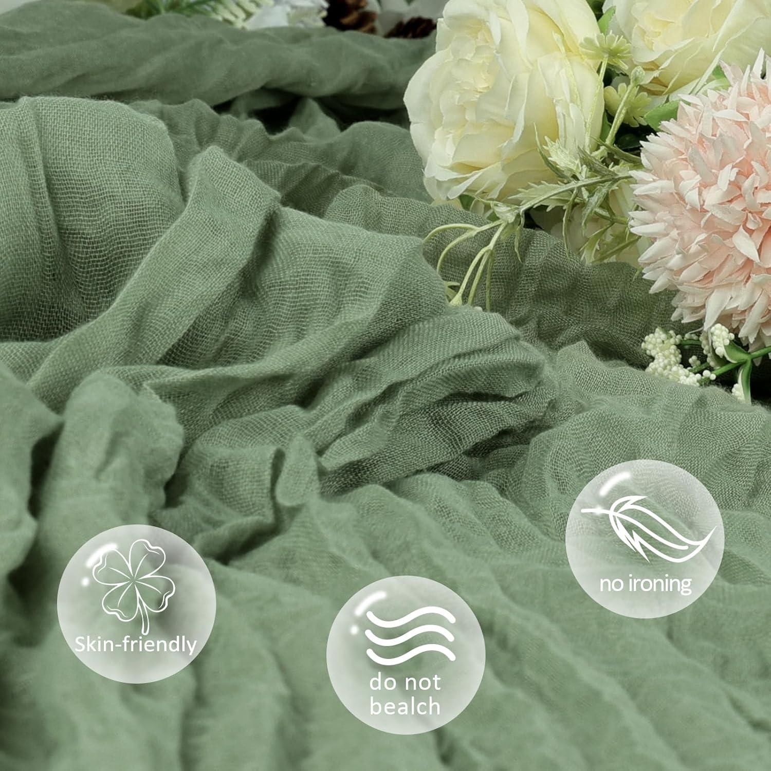 Mint Green Cheesecloth Table Runner 6 Pack 35" Boho Gauze Runner 120 inches Long Tablecloth Runner Rustic Sheer Fabric Bulk for Baby Shower Wedding Bridal Birthday Party Table Decorations