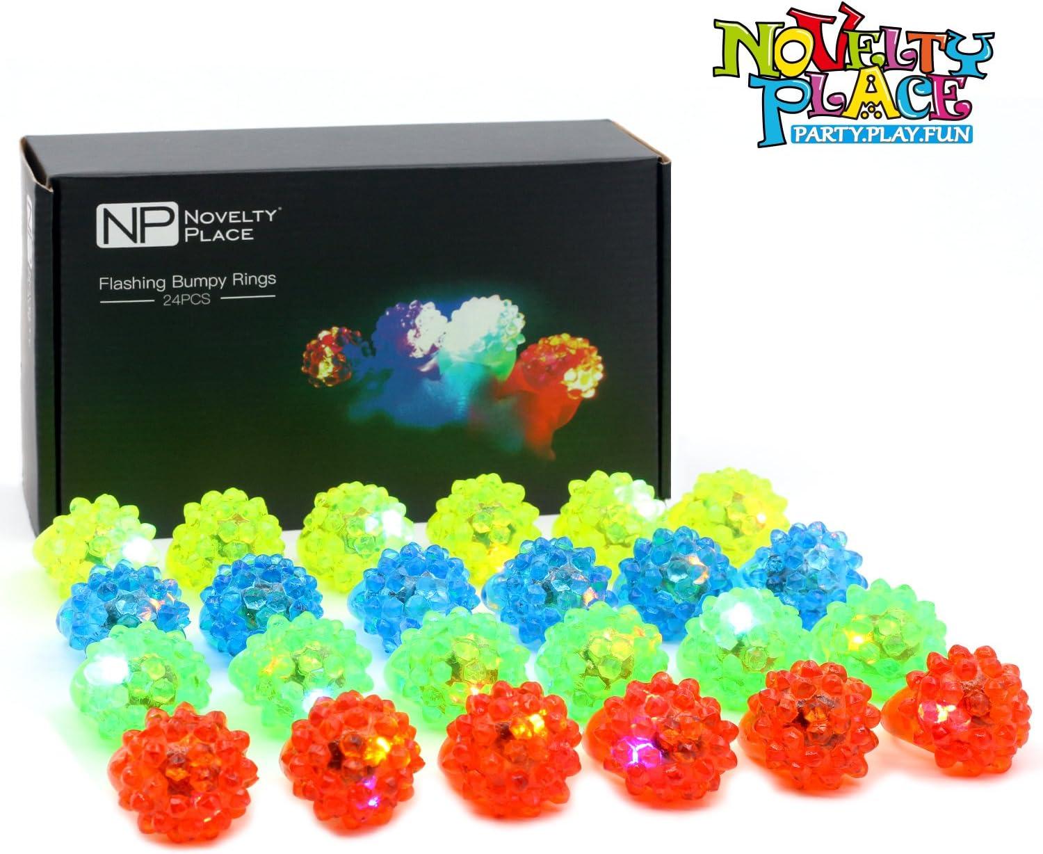 Novelty Place Party Stars Flashing LED Bumpy Jelly Ring Light-Up Toys, 24 Pack