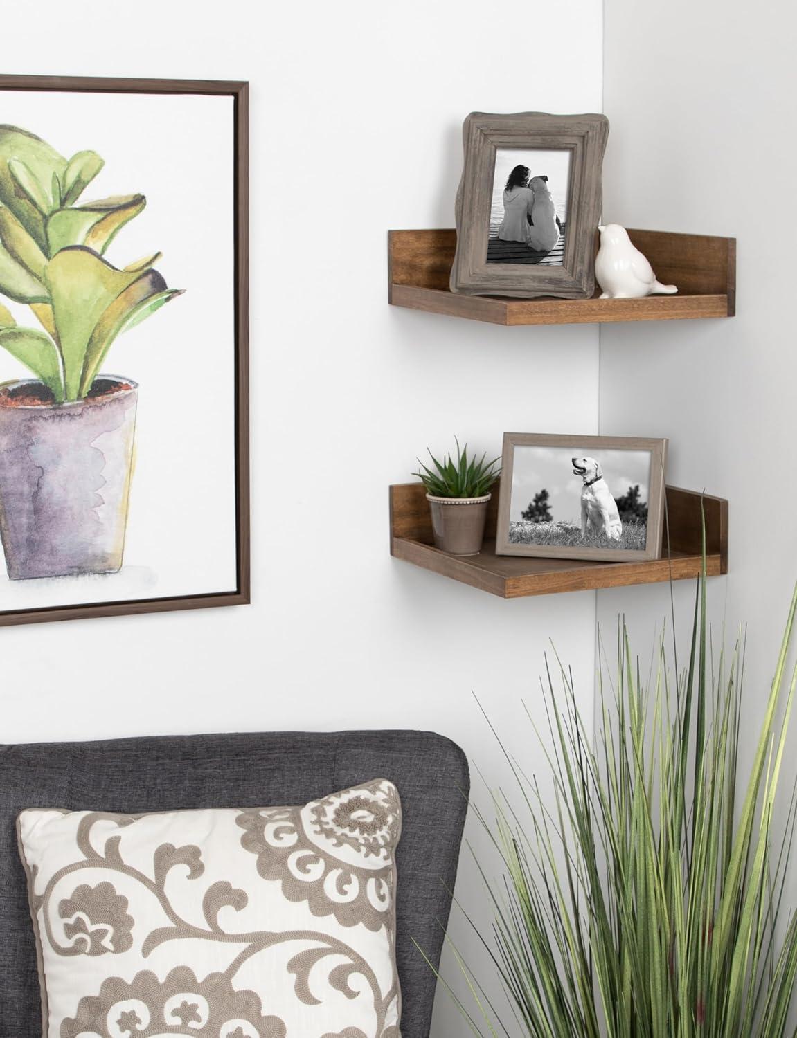 4.5" x 2.2" 2pk Levie Floating Corner Wooden Wall Shelf Set - Kate & Laurel All Things Decor