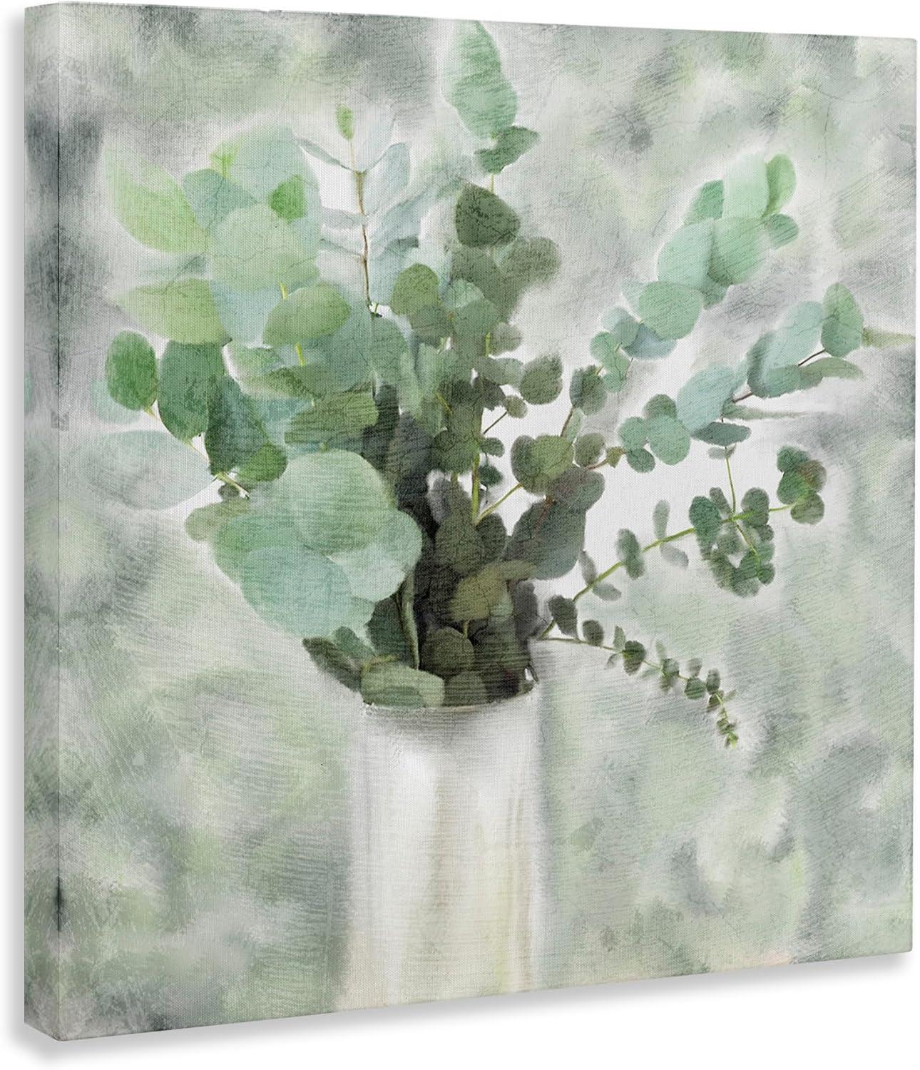 Sage Green Eucalyptus Abstract Canvas Wall Art, 17x17