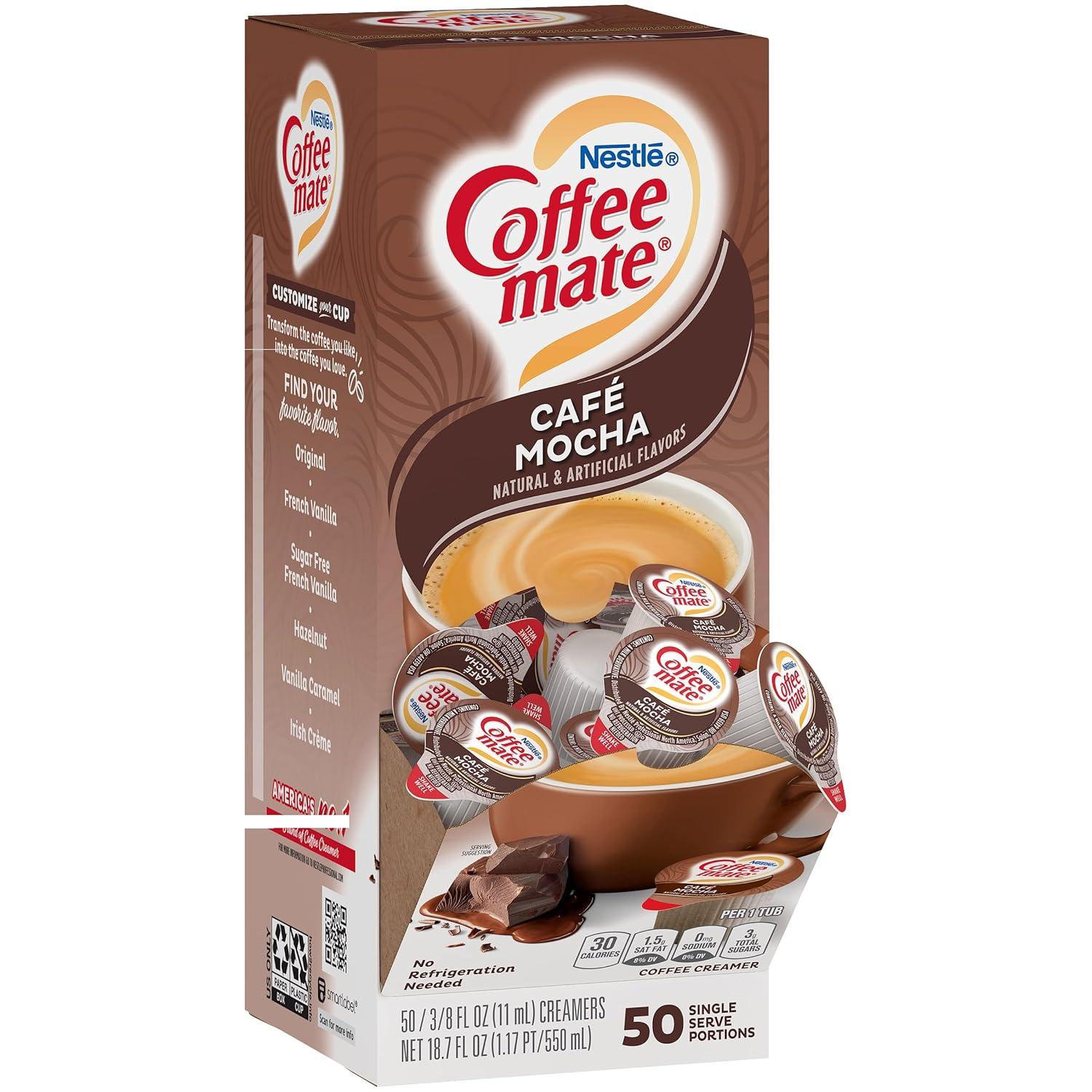 Coffee mate Liquid Coffee Creamer, Cafe Mocha, 0.38 oz Mini Cups, 50/Box