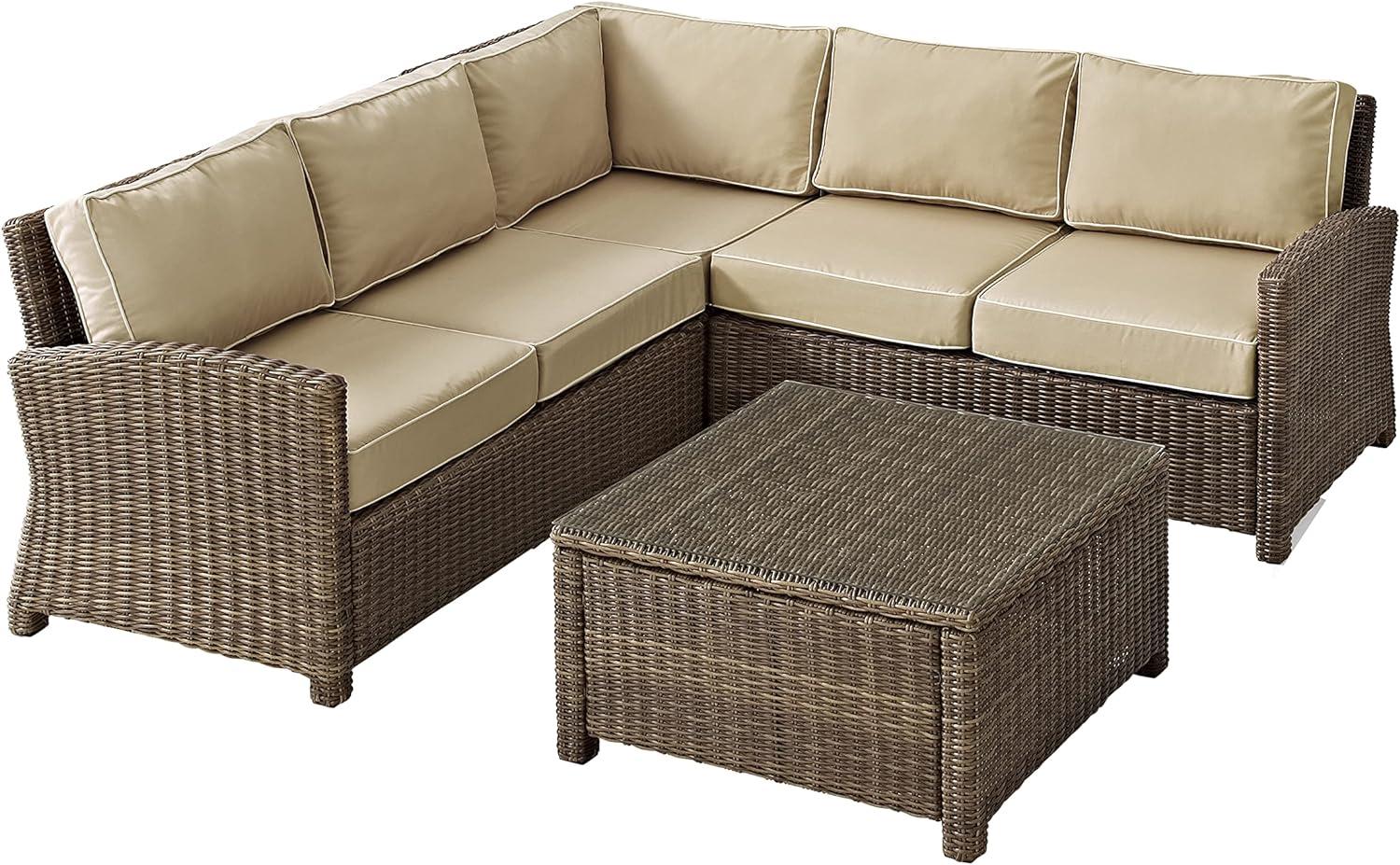 Weathered Brown 4-Piece Steel Outdoor Sectional Sofa Set