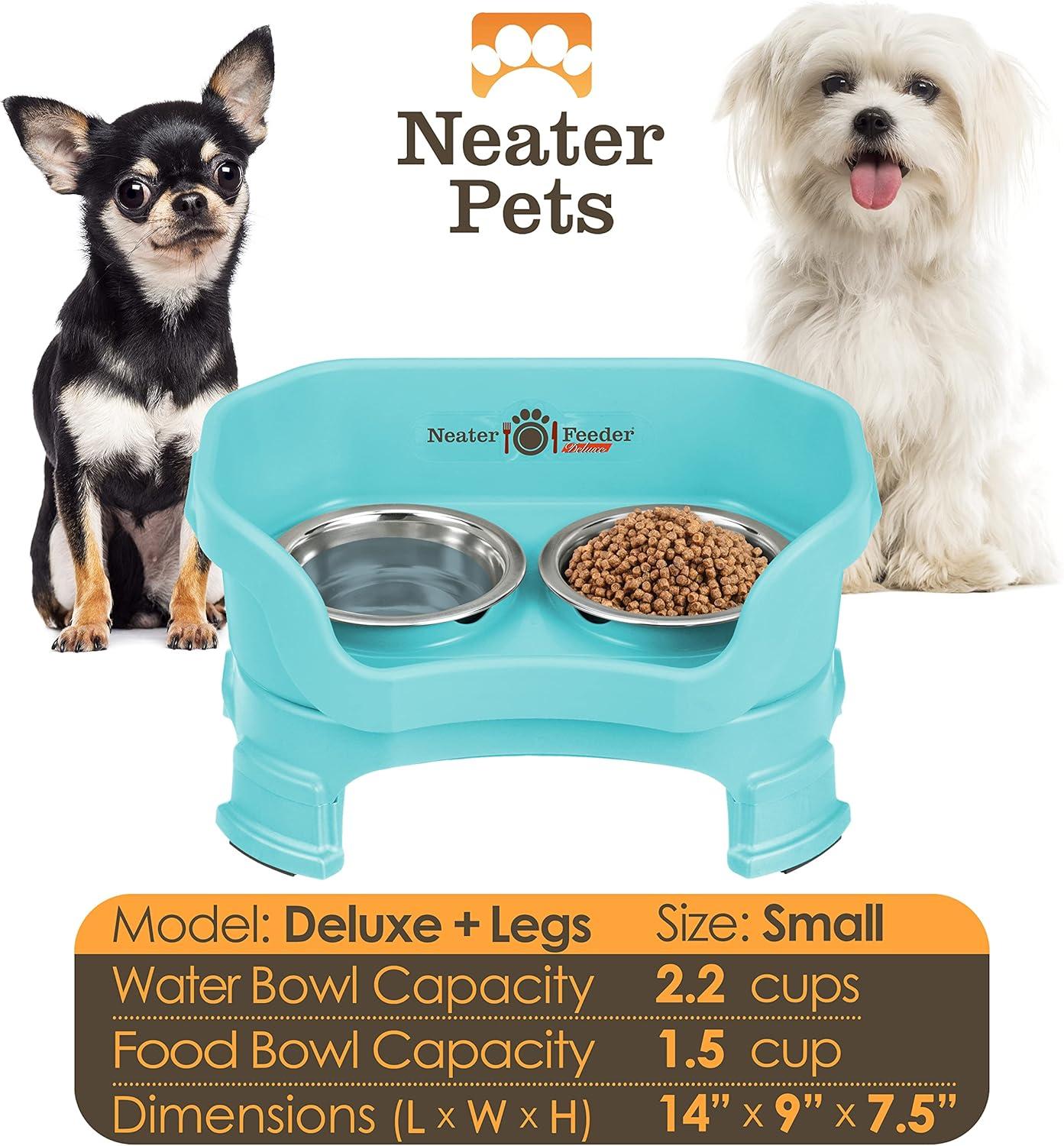 Neater Pets Neater Feeder Deluxe With Leg Extensions Mess-Proof Elevated Food & Water Bowls for Small Dogs, Aquamarine