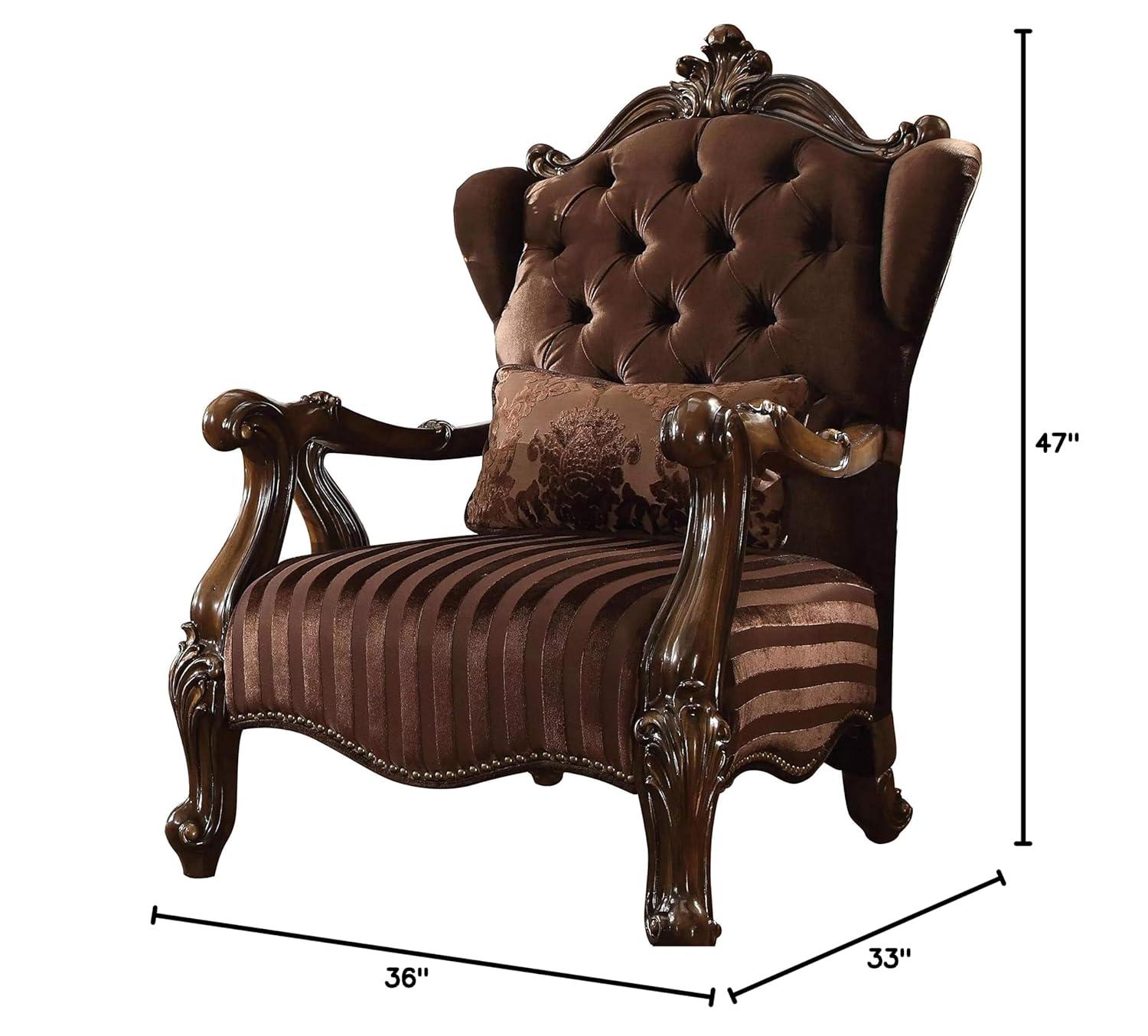 Brown Velvet and Cherry Oak Traditional Accent Chair