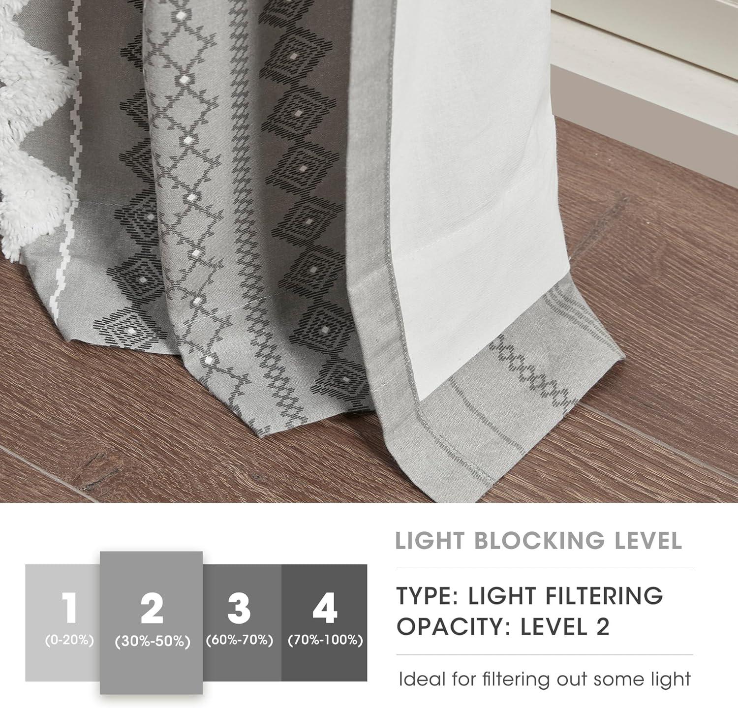 INK+IVY Imani Cotton Printed Boho Single Curtain Panel with Chenille Stripe and Lining