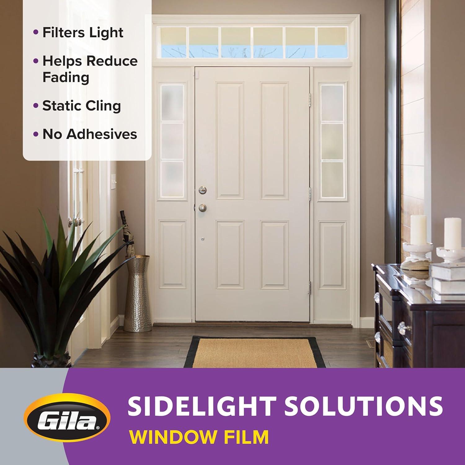 Gila® Privacy Décor Frosted Glass Sidelights Entryway Residential Window Film DIY Static Cling No Glue No Adhesive 1ft x 6.5ft (12in x 78in) (6.5 sq ft)