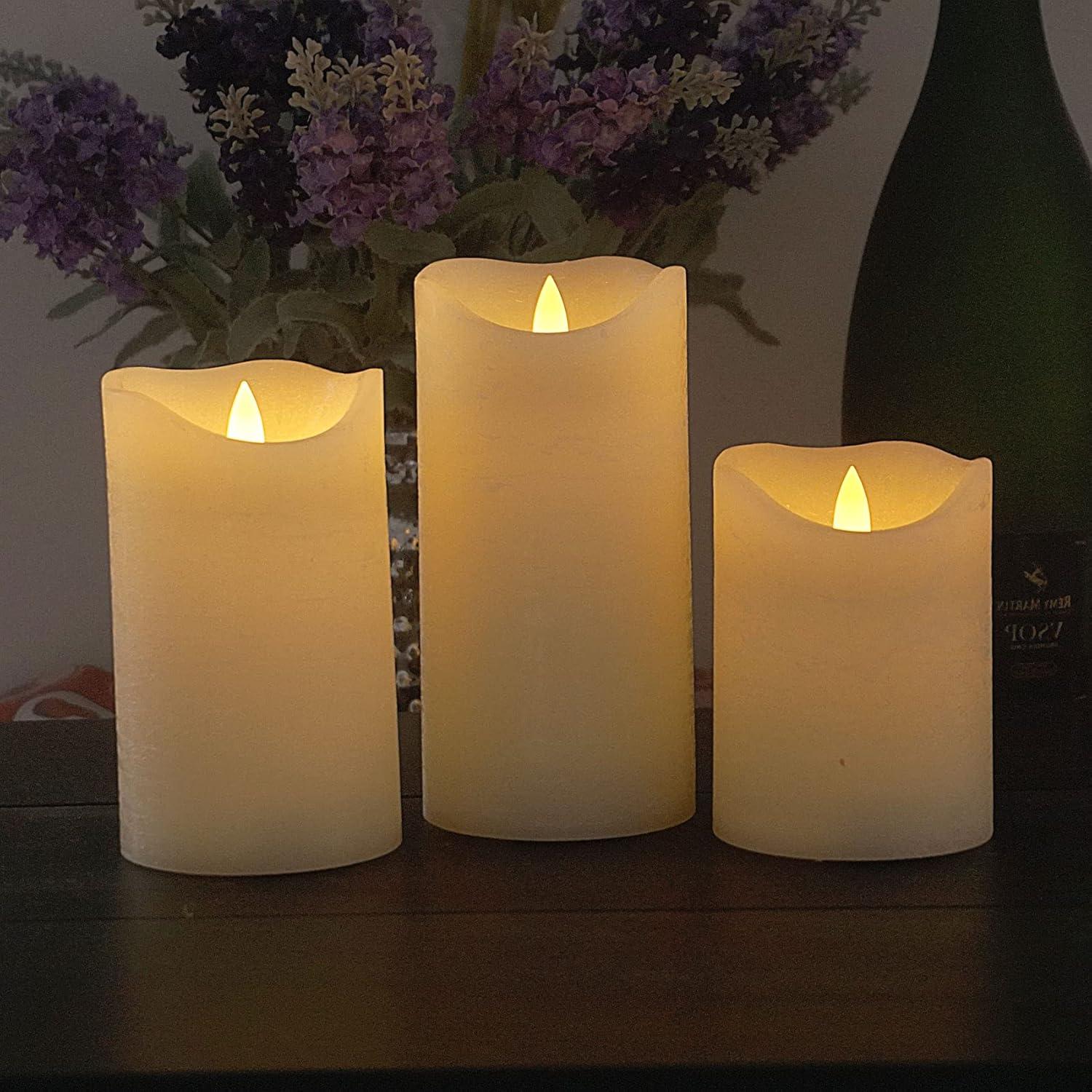 Battery Operated Flameless Candles with Remote Timer - Realistic Flickering - 3 Pack