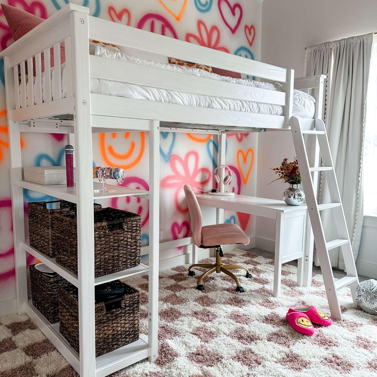 Max & Lily Twin High Loft Bed with Bookcase and Desk