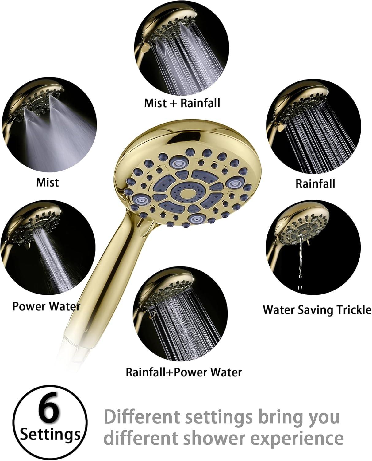 G-Promise Handheld Shower Head High Pressure 6 Spray Settings, Detachable Hand Held Showerhead 4.9 Inch Face with Extra Long Flexible Hose and Metal Adjustable Bracket