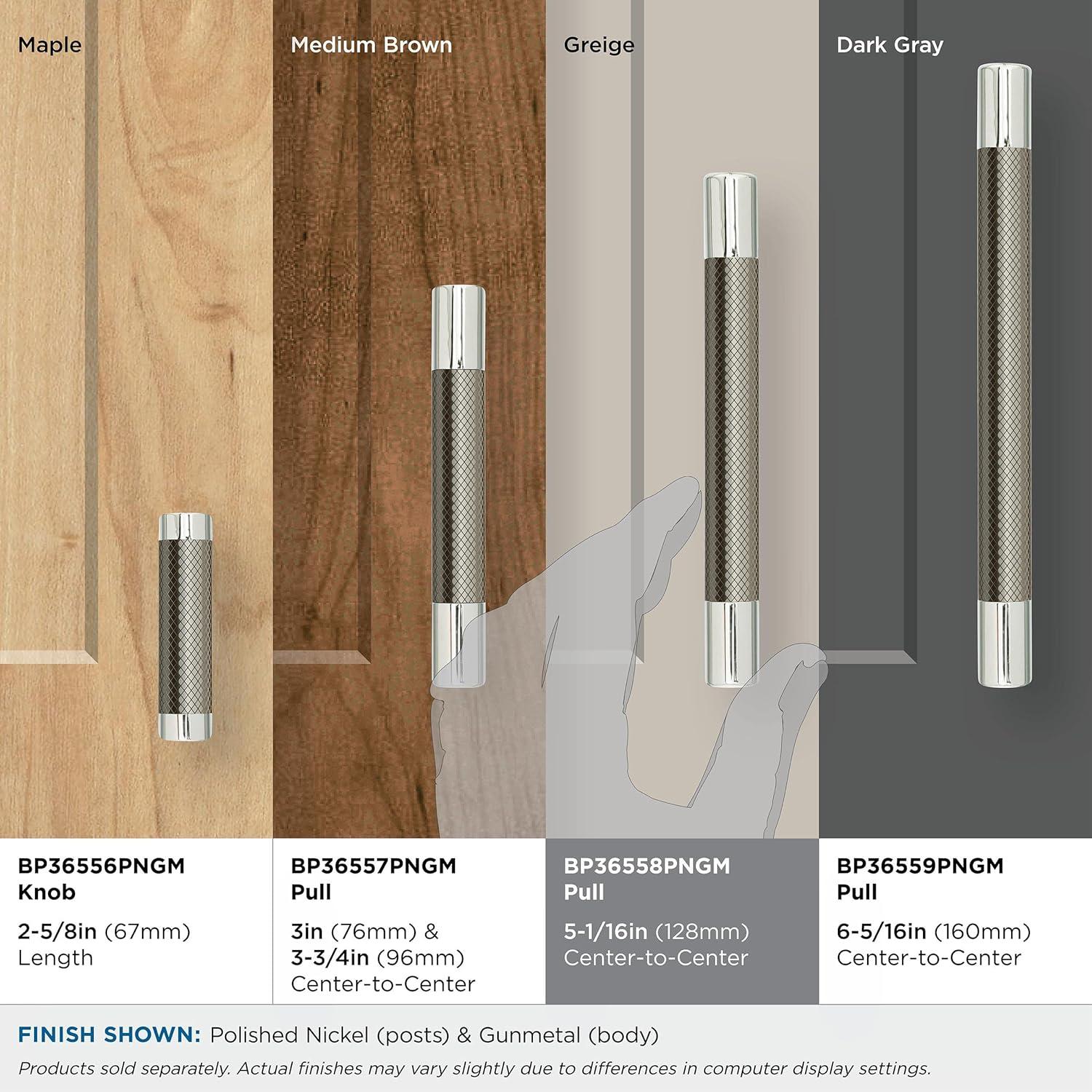 Amerock Esquire 5-1/16 inch (128mm) Center-to-Center Polished Nickel/Gunmetal Cabinet Pull