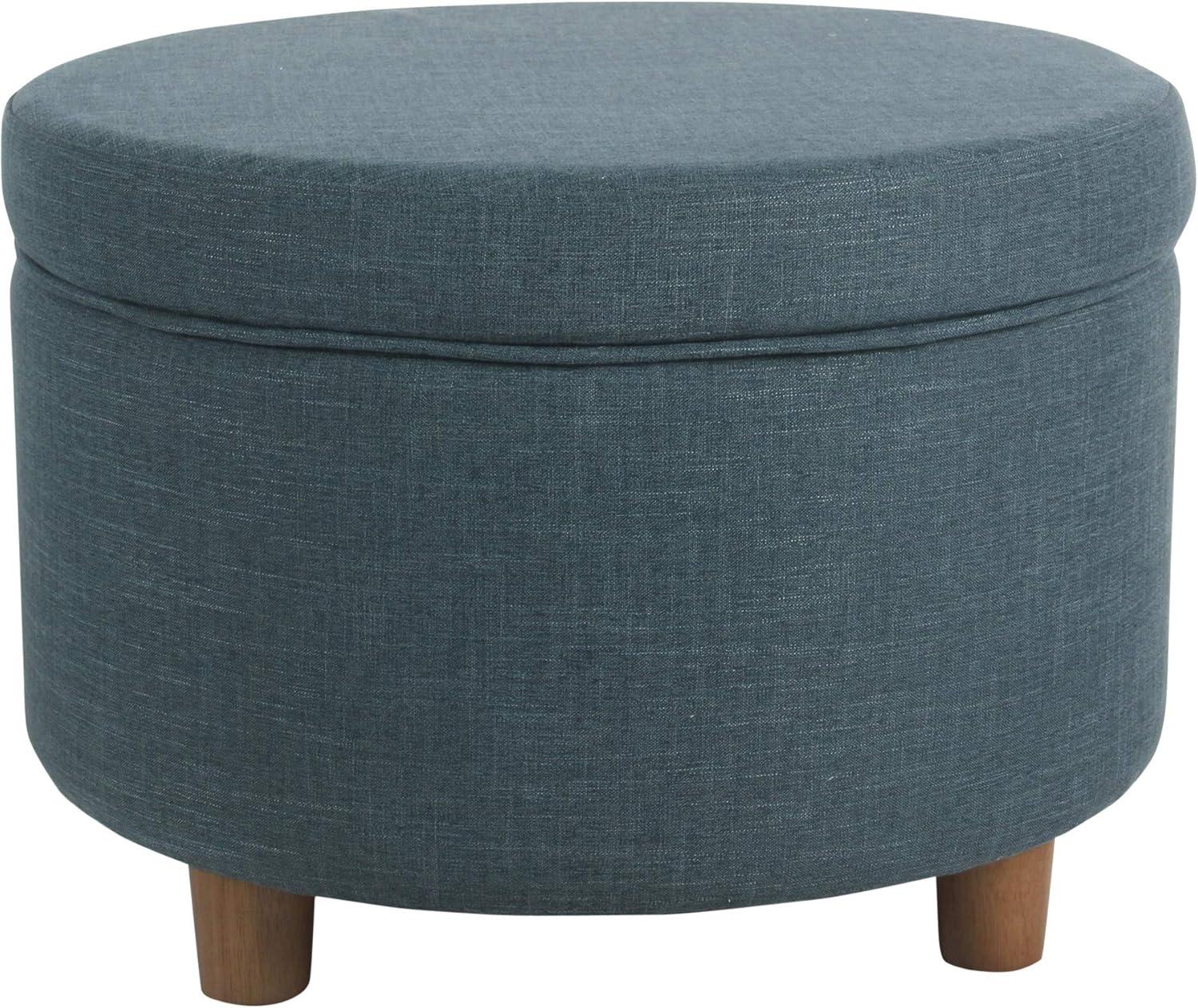 Round Storage Ottoman Teal - HomePop: Upholstered Footstool, Easy Lift Top, 250lb Capacity