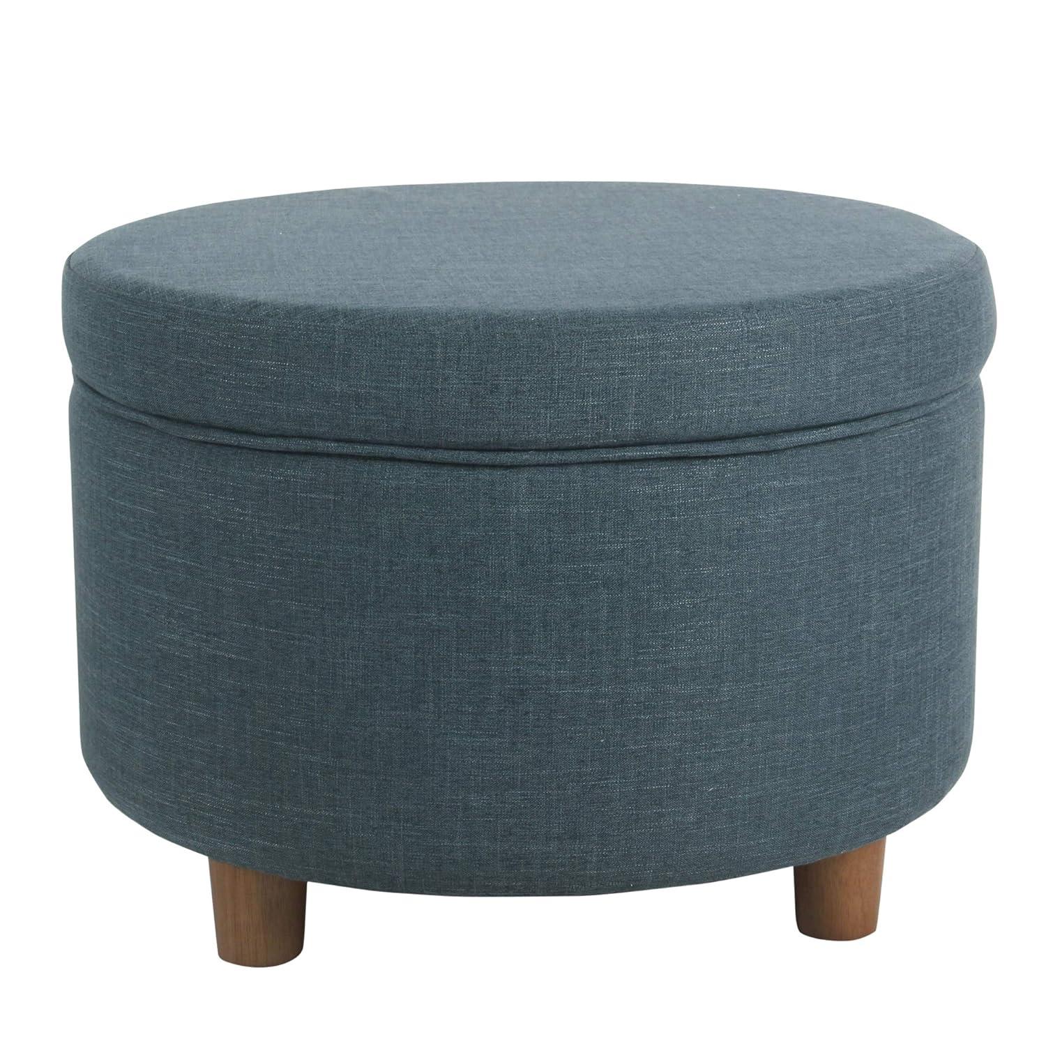 Round Storage Ottoman Teal - HomePop: Upholstered Footstool, Easy Lift Top, 250lb Capacity