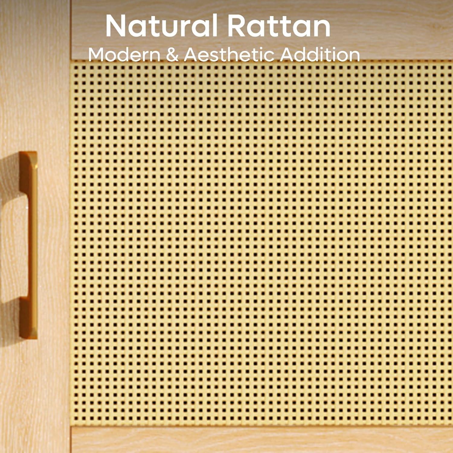 Bay Isle Home™ Alwies 80 inch TV Stand for TVs up to 85", Combinable Entertainment Center with LED Light and Adjustable Shelves, 4-1 Rattan TV console