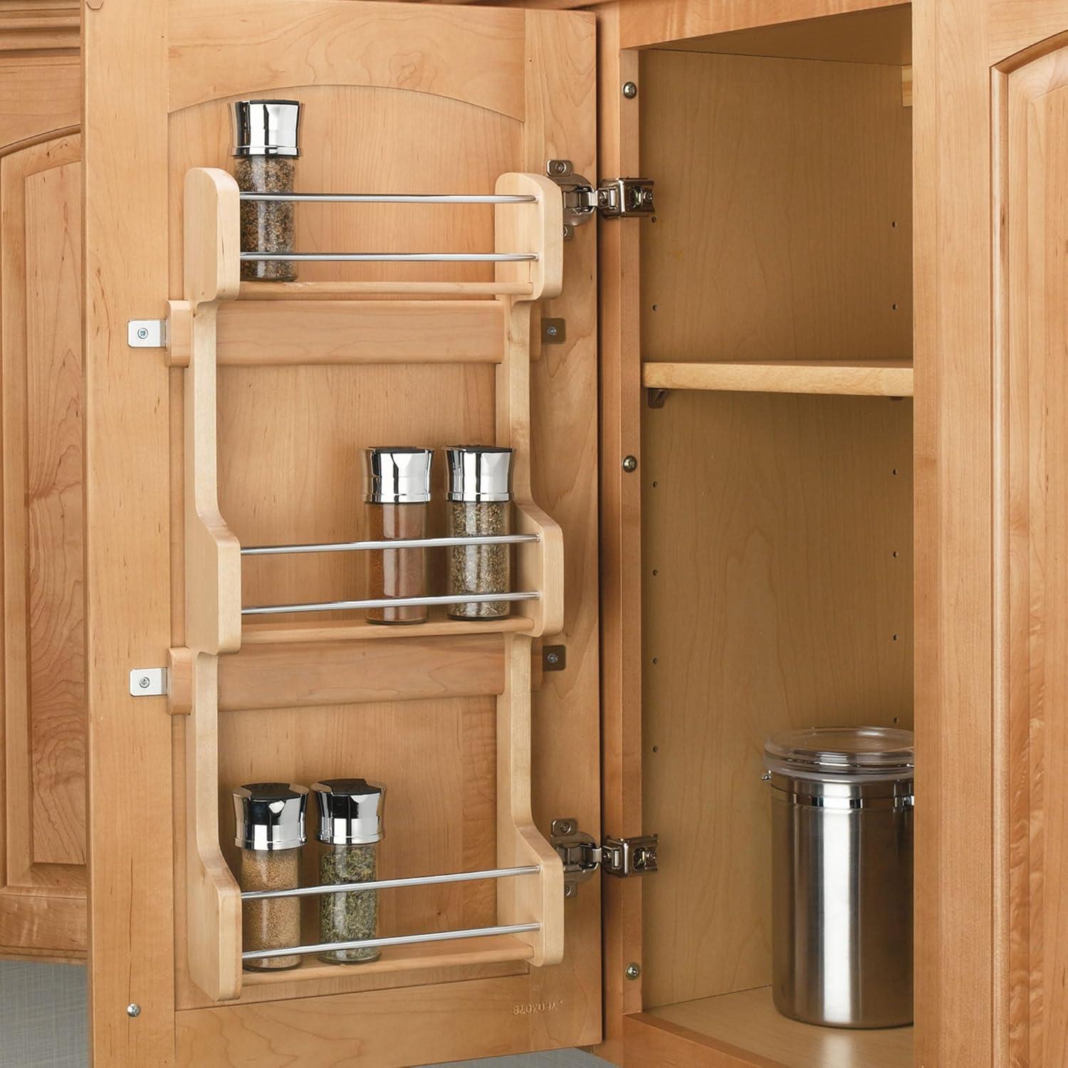 Rev-A-Shelf 4SR-15 Kitchen Cabinet Door Mounted Wooden 3-Shelf Storage Spice Rack with Mounting Hardware