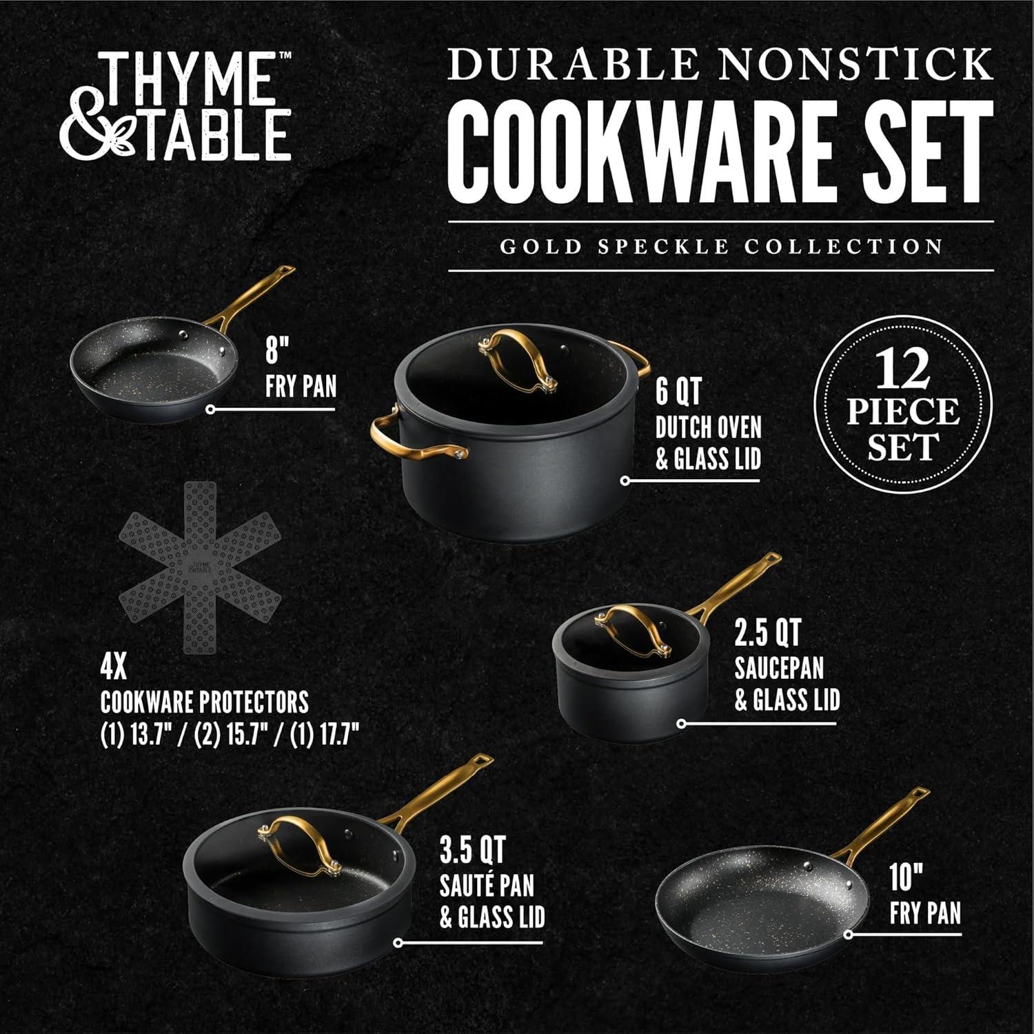 Thyme & Table Signature 12-Piece Cookware Set Non-Stick - Black & Gold