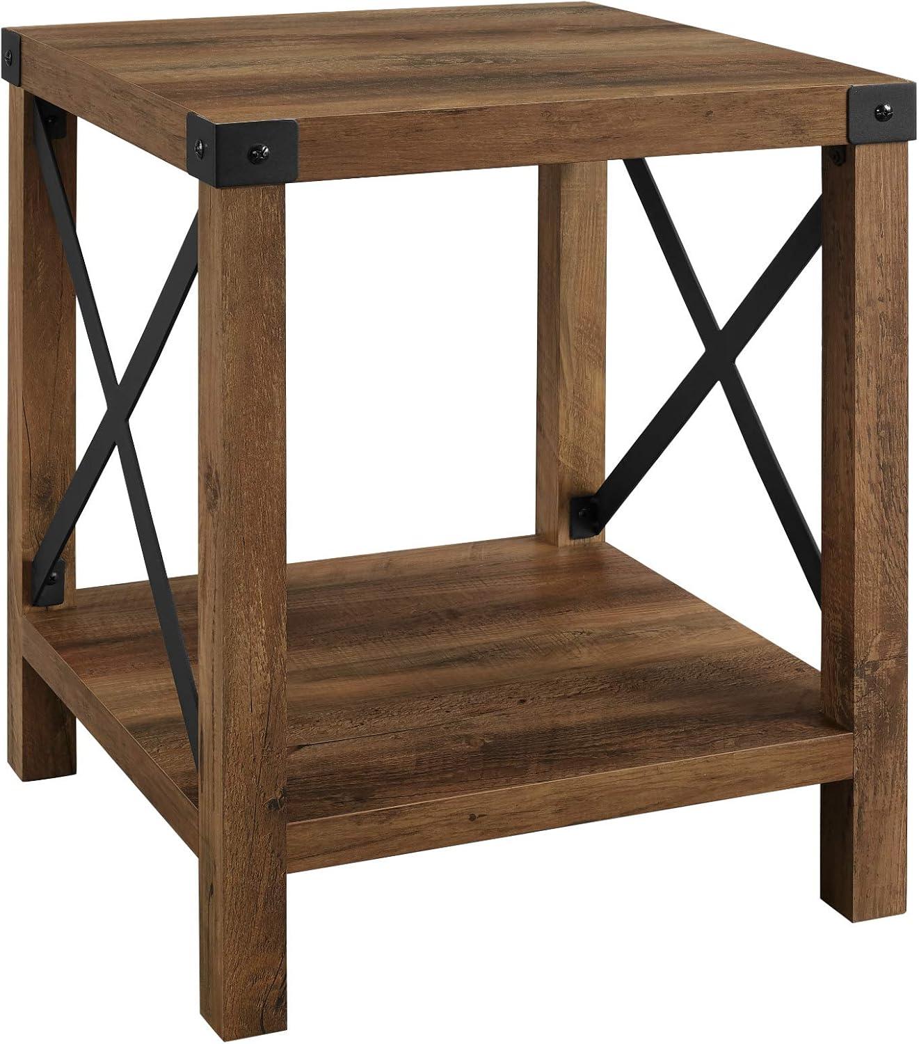 Walker Edison Magnolia Metal X End Table, Reclaimed Barnwood