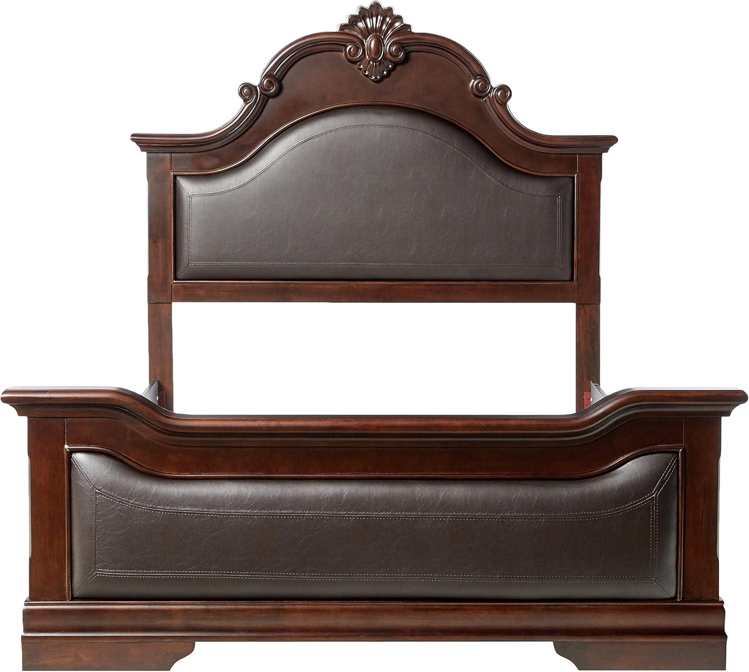 Elegant Cappuccino Queen Bed with Tufted Faux Leather Headboard