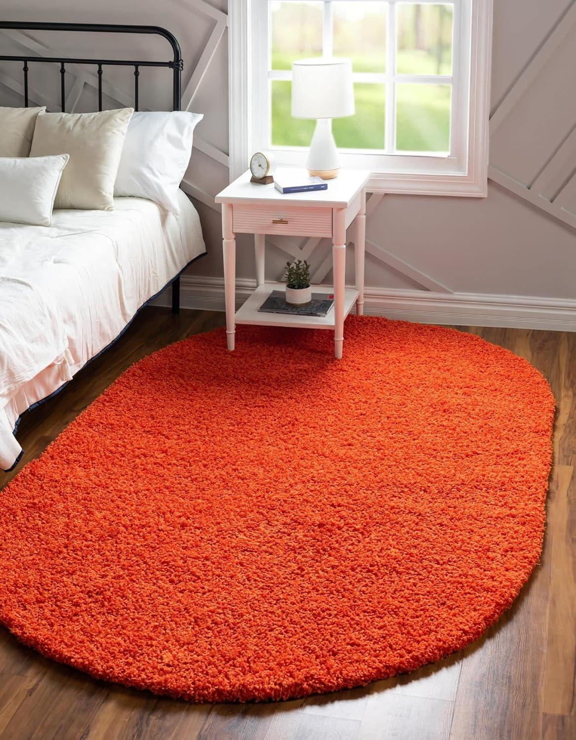 Unique Loom 5' 0 x 8' 0 Solid Shag Tiger Orange Area Rug