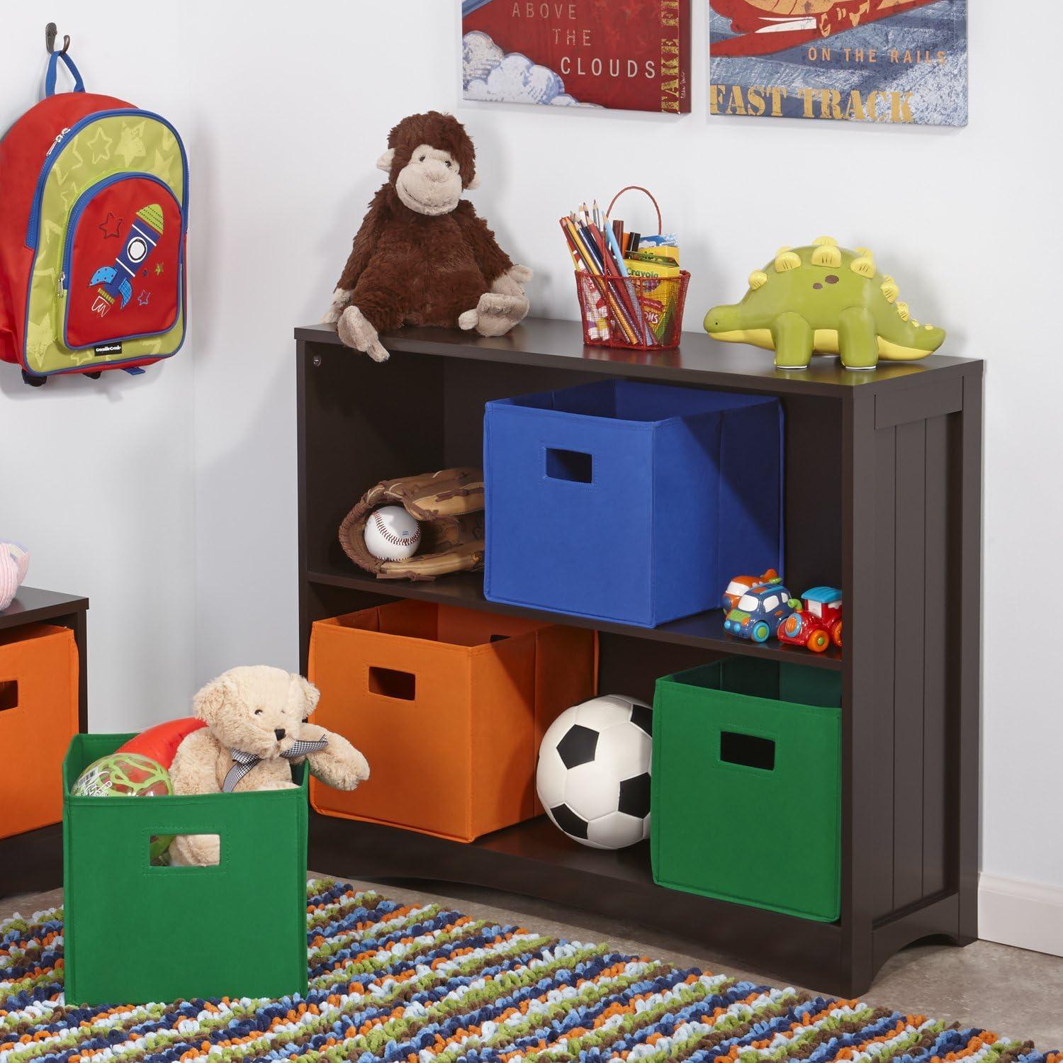 Espresso Beadboard-Inspired Kids' Horizontal Bookcase with Storage Cubes