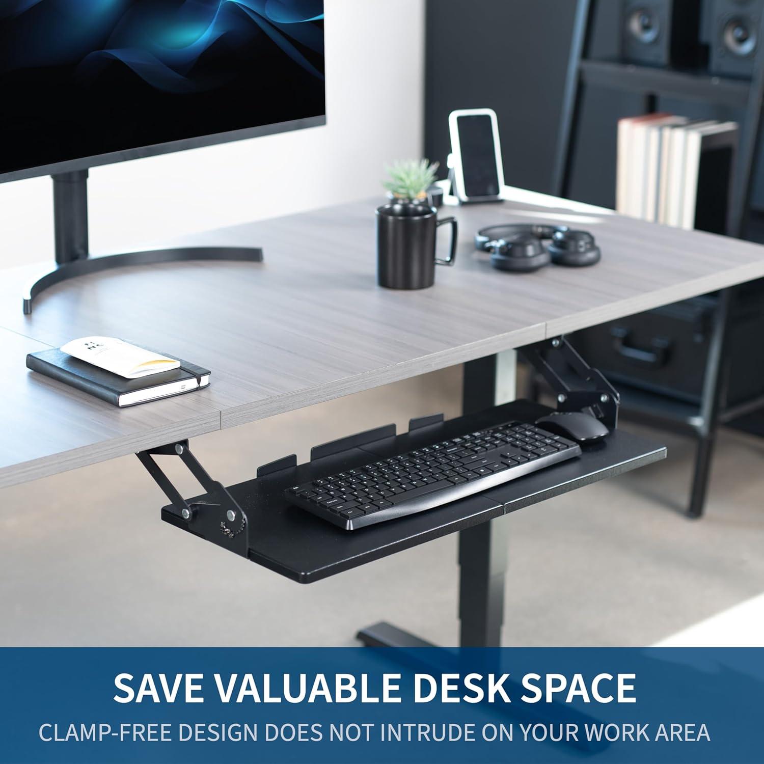 Black Adjustable Under Desk Keyboard Tray with Swinging Height