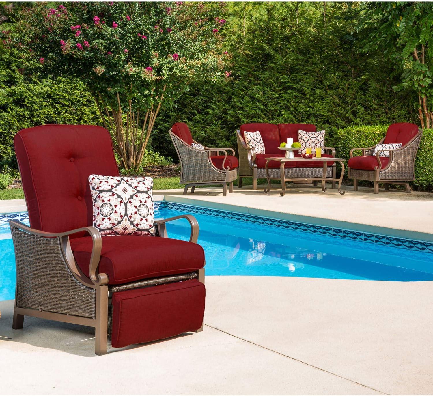 Hanover Ventura Wicker and Steel Outdoor Patio Lounge Chair, Crimson Red