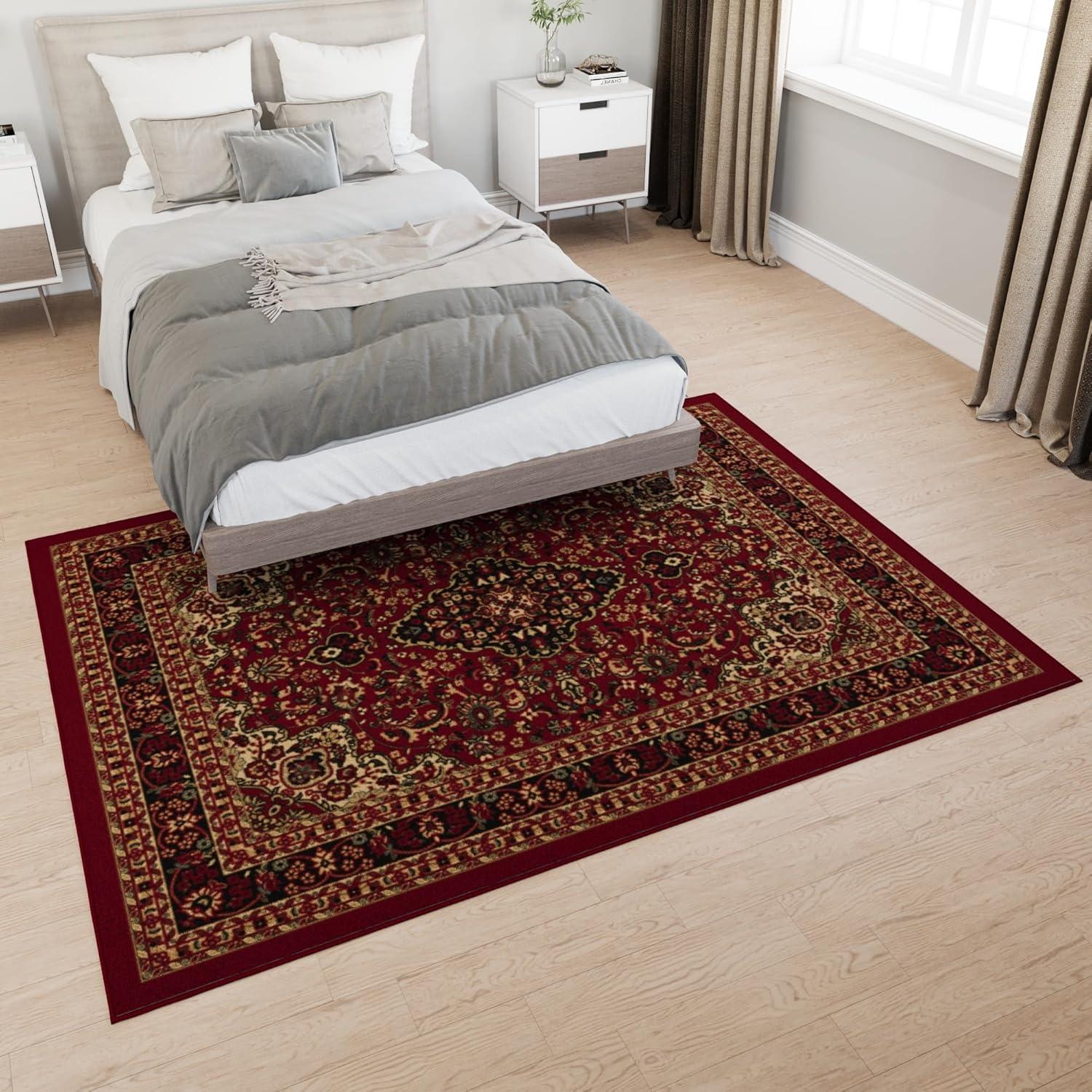 Ottohome Non-Slip Medallion Oriental Area Rug For Living Room, Hallway, Entryway Rug, Dark Red