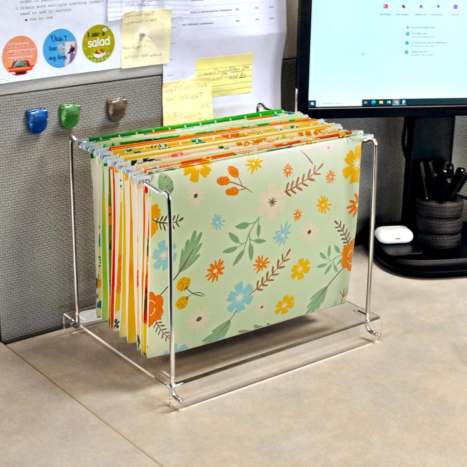 Acrylic Desktop File Hanging Organizer with Metal Bar