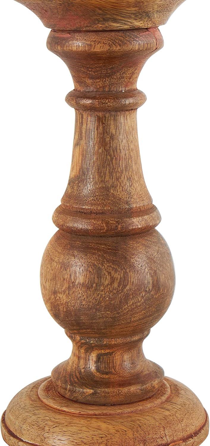 DecMode Traditional and Timeless Mango Wood Pillar Candle Holder Set of 3, 4", 8", 10"H, Brown Finish