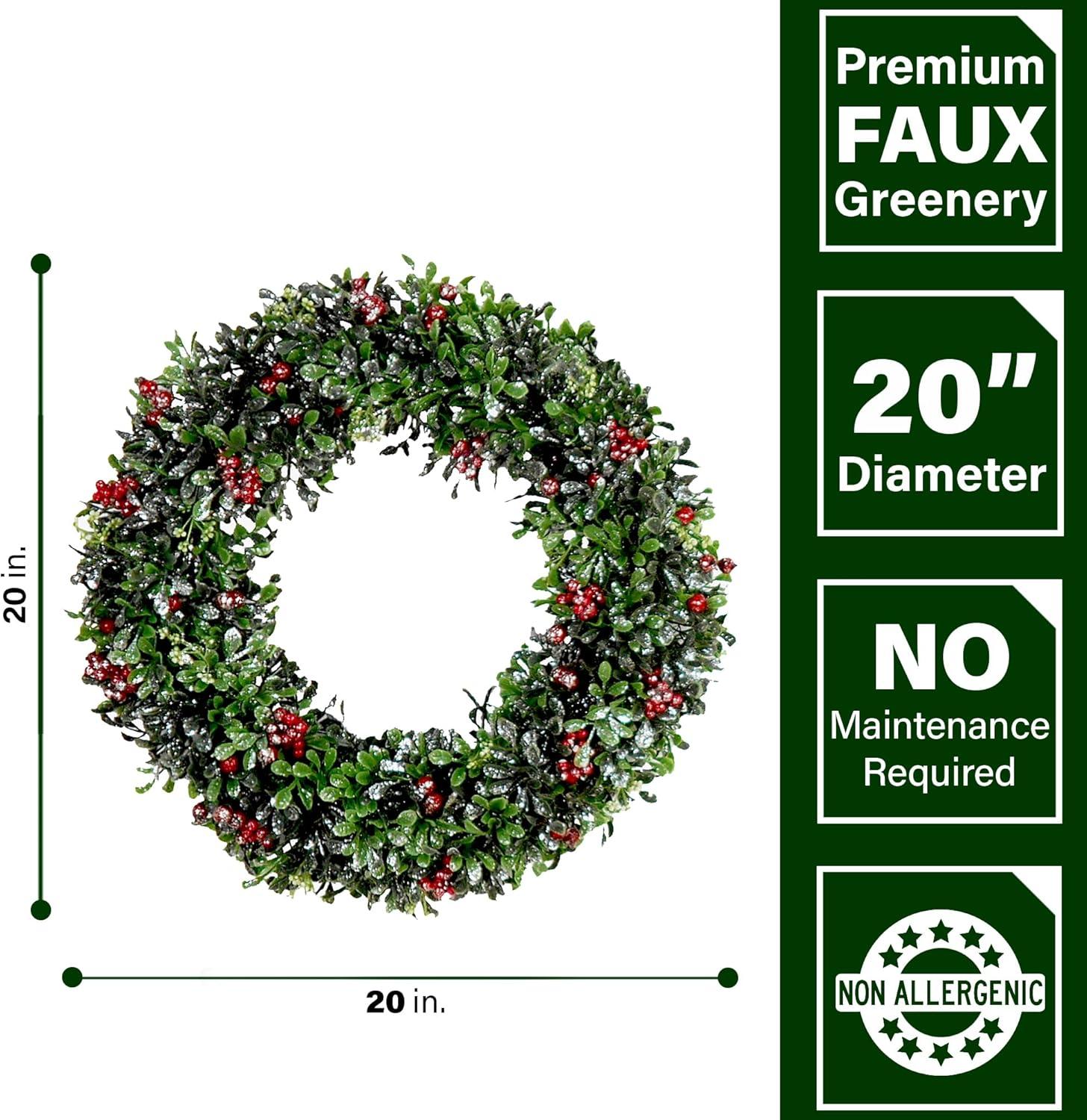 Fraser Farm Hill FHF 20" Round Wreath, Boxwood w/ Berries