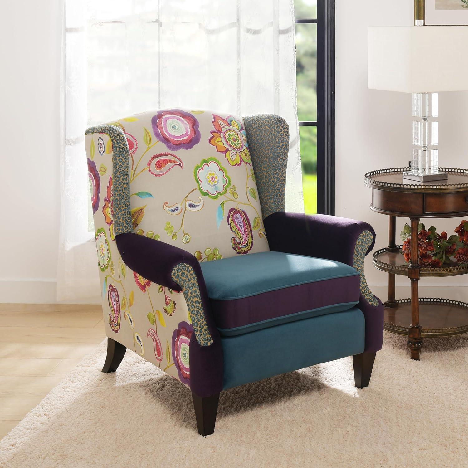 Anya Wingback Accent Arm Chair Multicolored Floral