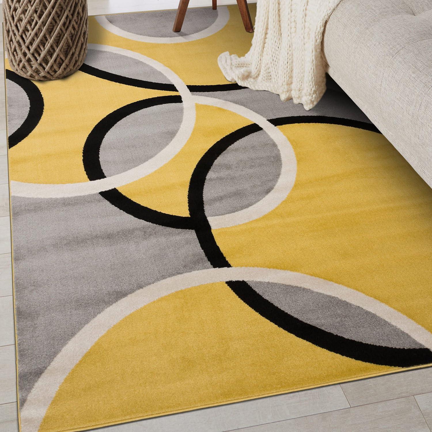 Yellow and Gray Geometric Rectangular Synthetic Area Rug