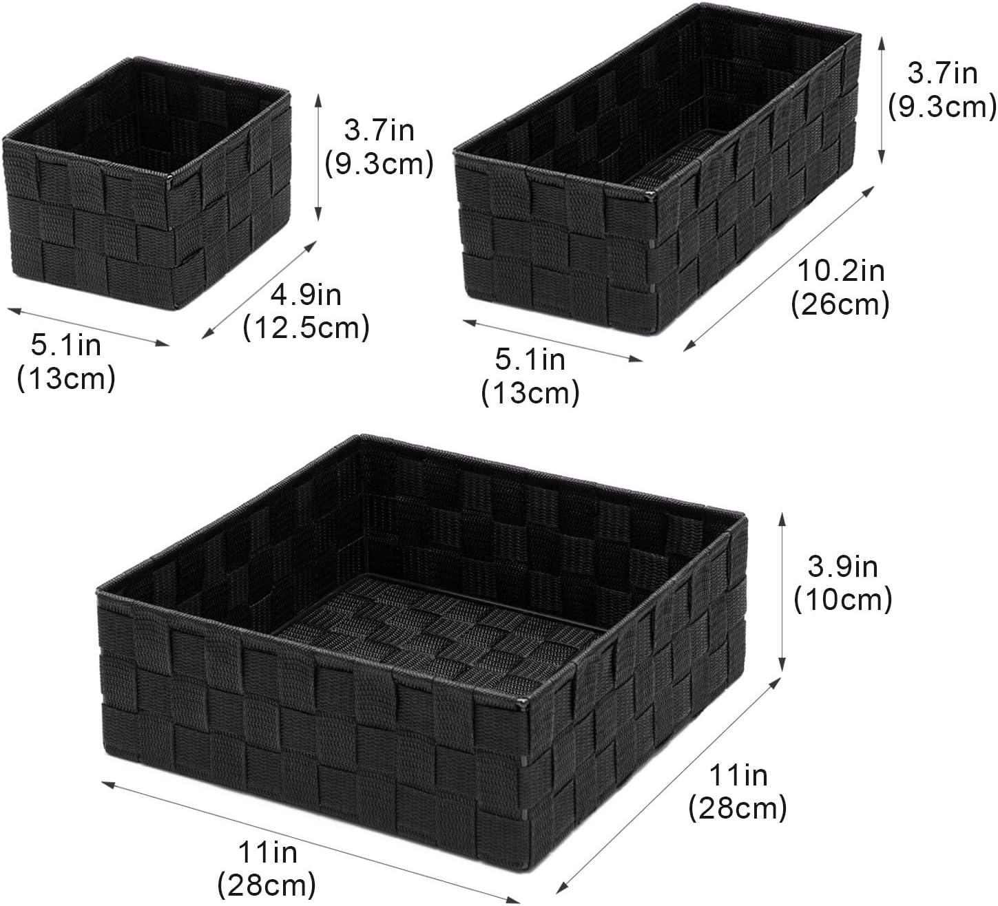 Black Woven Polypropylene Storage Baskets with Steel Frame, Set of 4