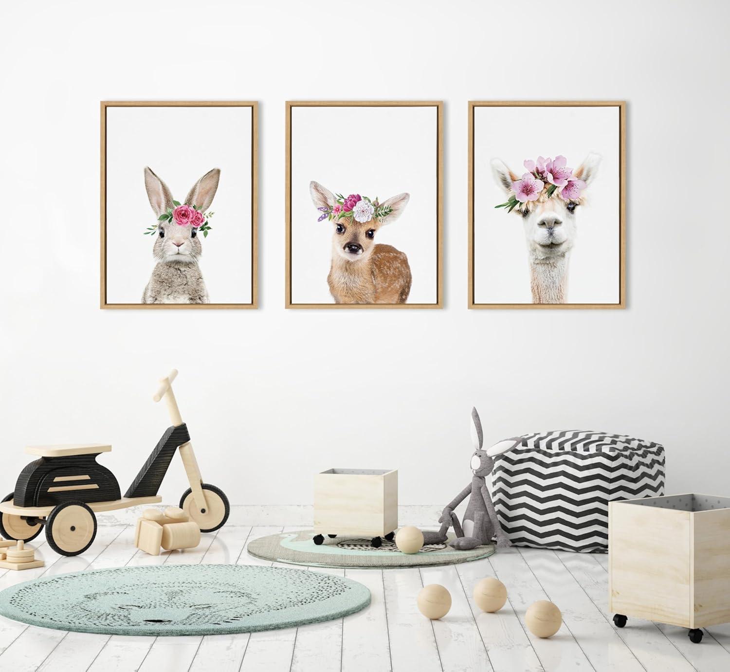 Kate & Laurel All Things Decor 18"x24" Sylvie Flower Crown Bunny Framed Wall Art by Amy Peterson Art Studio