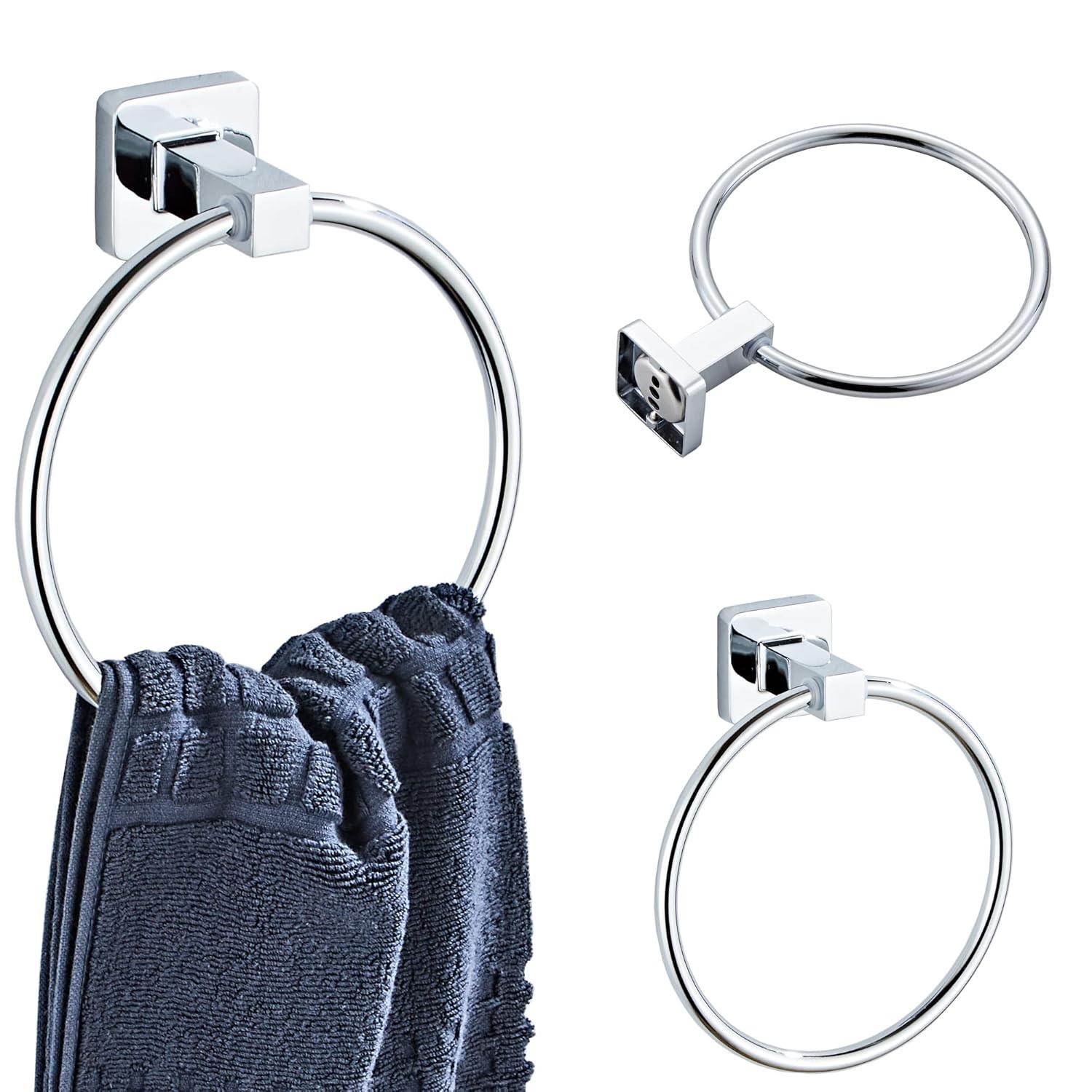 Chrome Bathroom Hardware Set 4 Pieces,Bathroom Accessories Set Stainless Steel Wall Mounted, Hand Towel Bar, Towel Ring, Robe Towel Hooks,Toilet Paper Holder,Towel Bar Set, 23.6 Inch