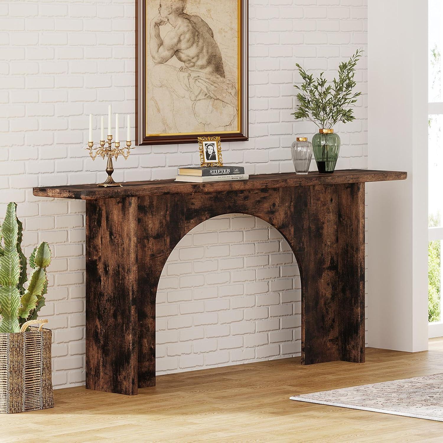 Tribesigns 63-Inch Farmhouse Console Table with Curved Arch Brace