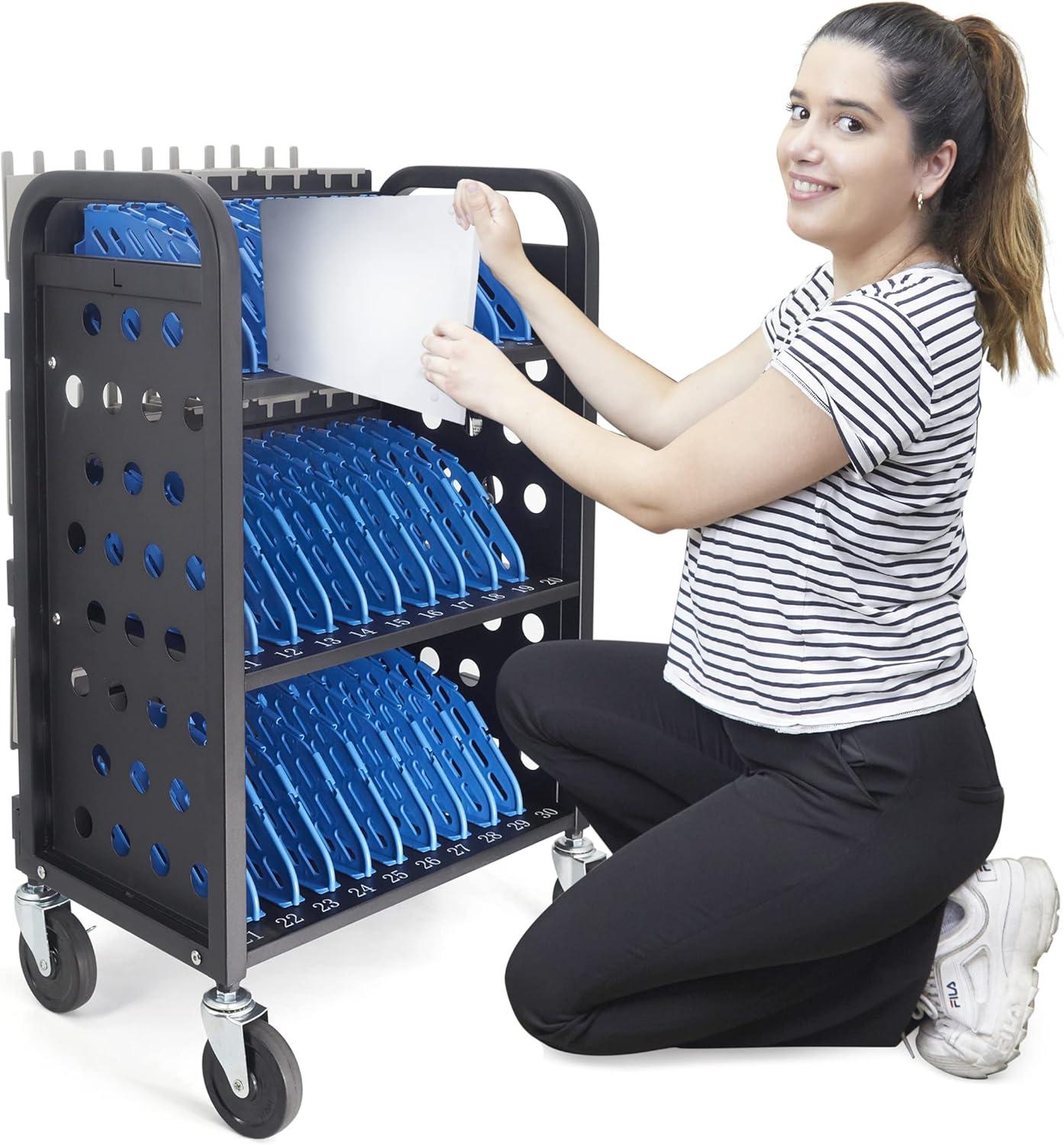 POCHAR 30-Device Chromebook Open Charging Cart, Charging Station Rack for 14" iPad, Laptop - Tablet Organizer Station for Classroom - Laptop Storage Cart with Cable and Charger Organization