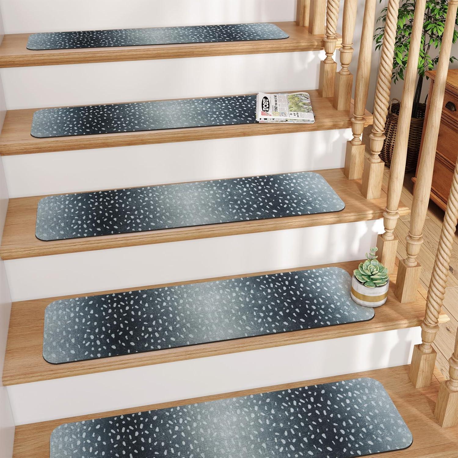 Bungalow Rose Stair Treads Non Slip For Wooden Steps, 15PCS 8"X30" Grey Rubber Backing Stair Runner Mats, Washable Reusable Carpet For Stairs Rugs Indoor Safety Staircase Step Treads For Kids Elders Dogs