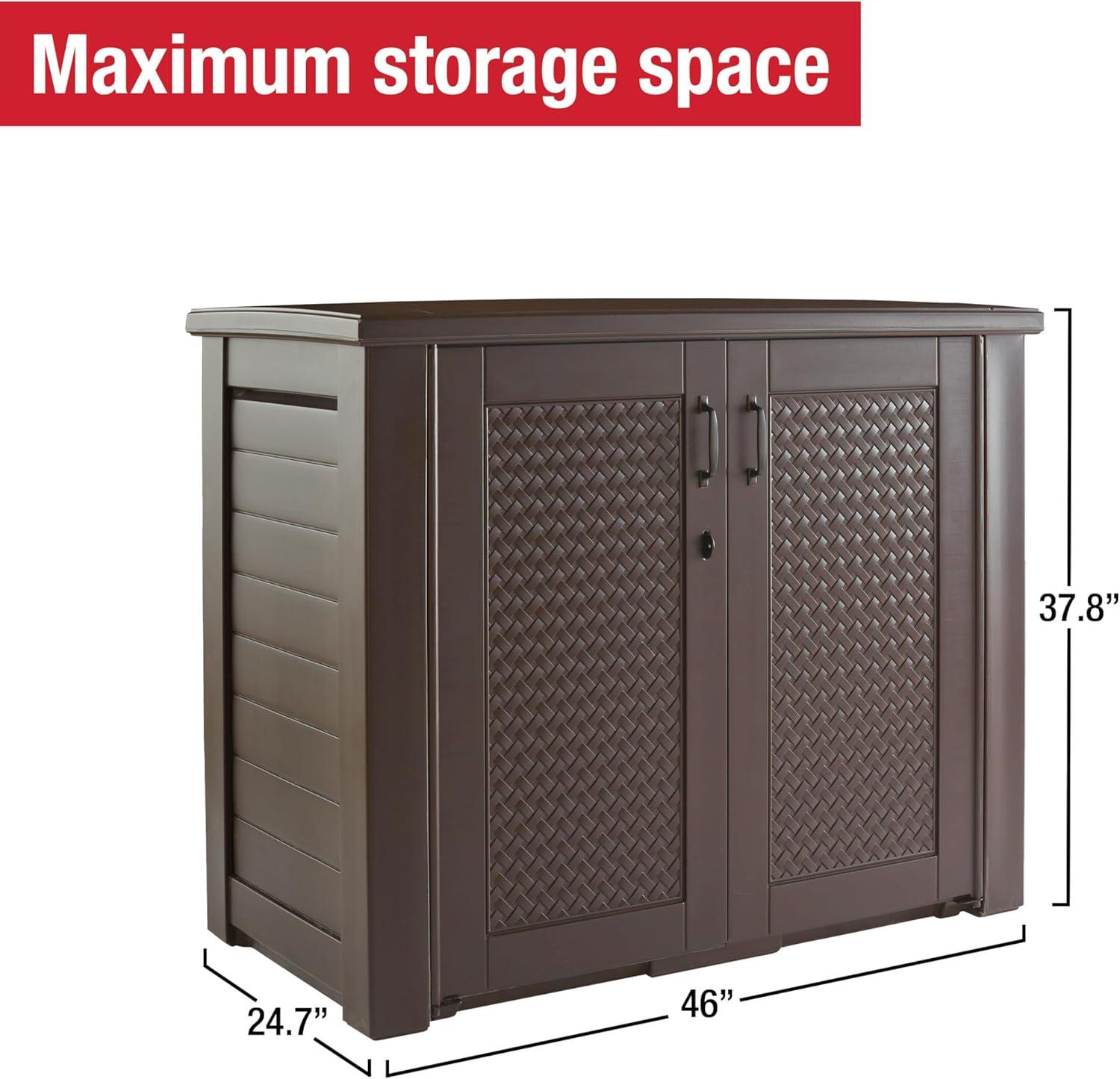 Rubbermaid Patio Chic Outdoor Resin Storage Cabinet, 123 Gallons, Dark Teak