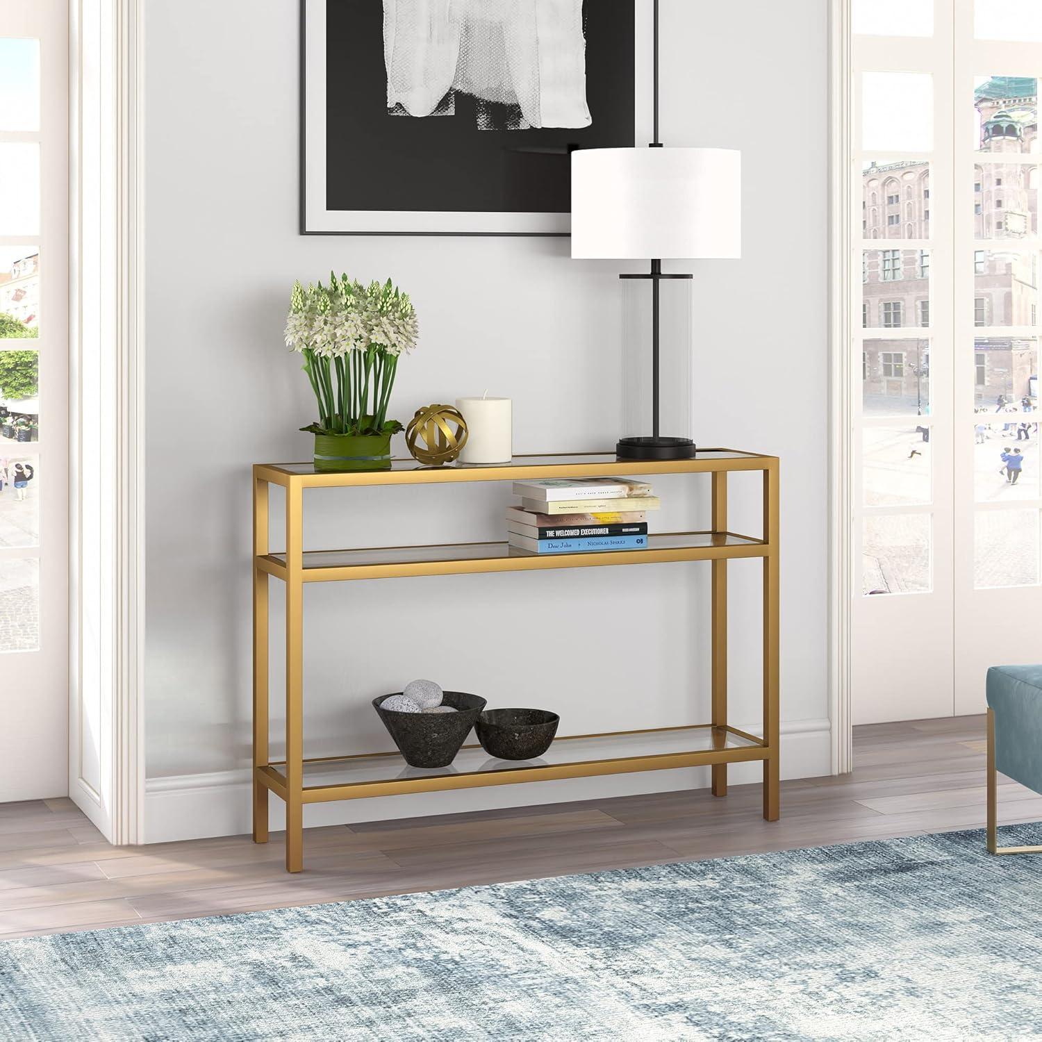 Evelyn&Zoe Sivil 42" Wide Rectangular Console Table, Brass
