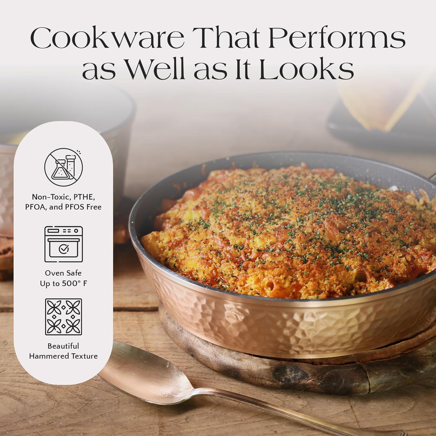 Orgreenic 10 Piece Ceramic Non-Stick Cookware Set, Hammered Rose Gold