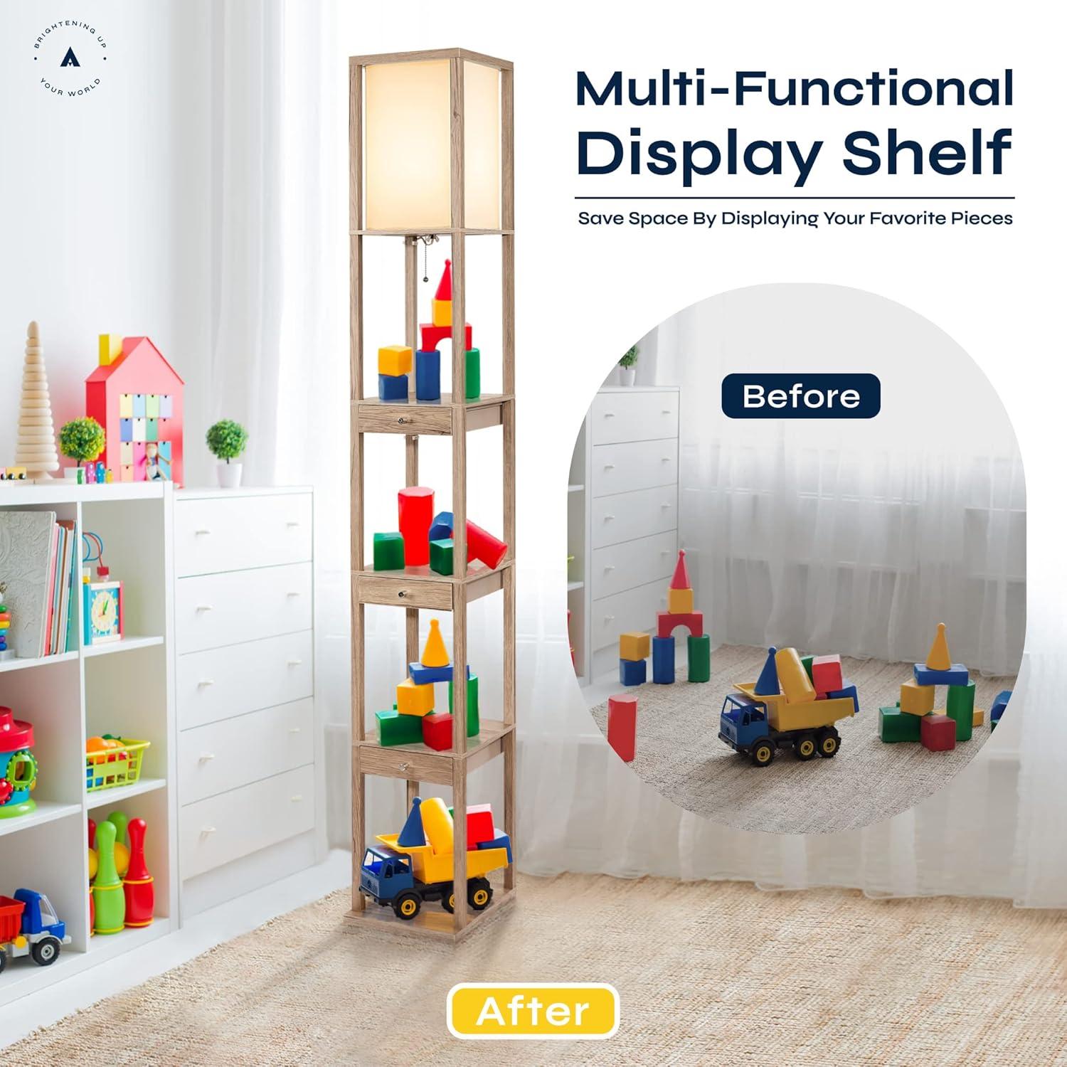 Latitude Run® 72" Column Floor Lamp With Shelves and 3 Drawers