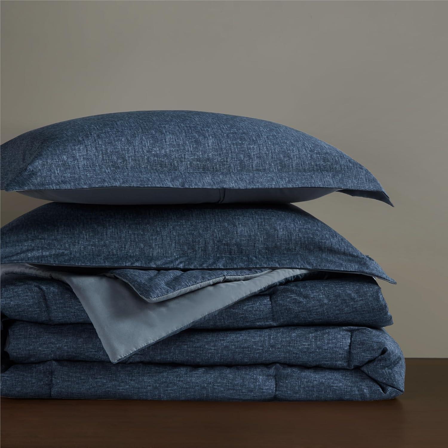 Lightweight Grey Comforter for Queen Size and Full Size Bed, Modern Chambray Bedding Set, Including 1 Comforter and 2 Pillow Shams