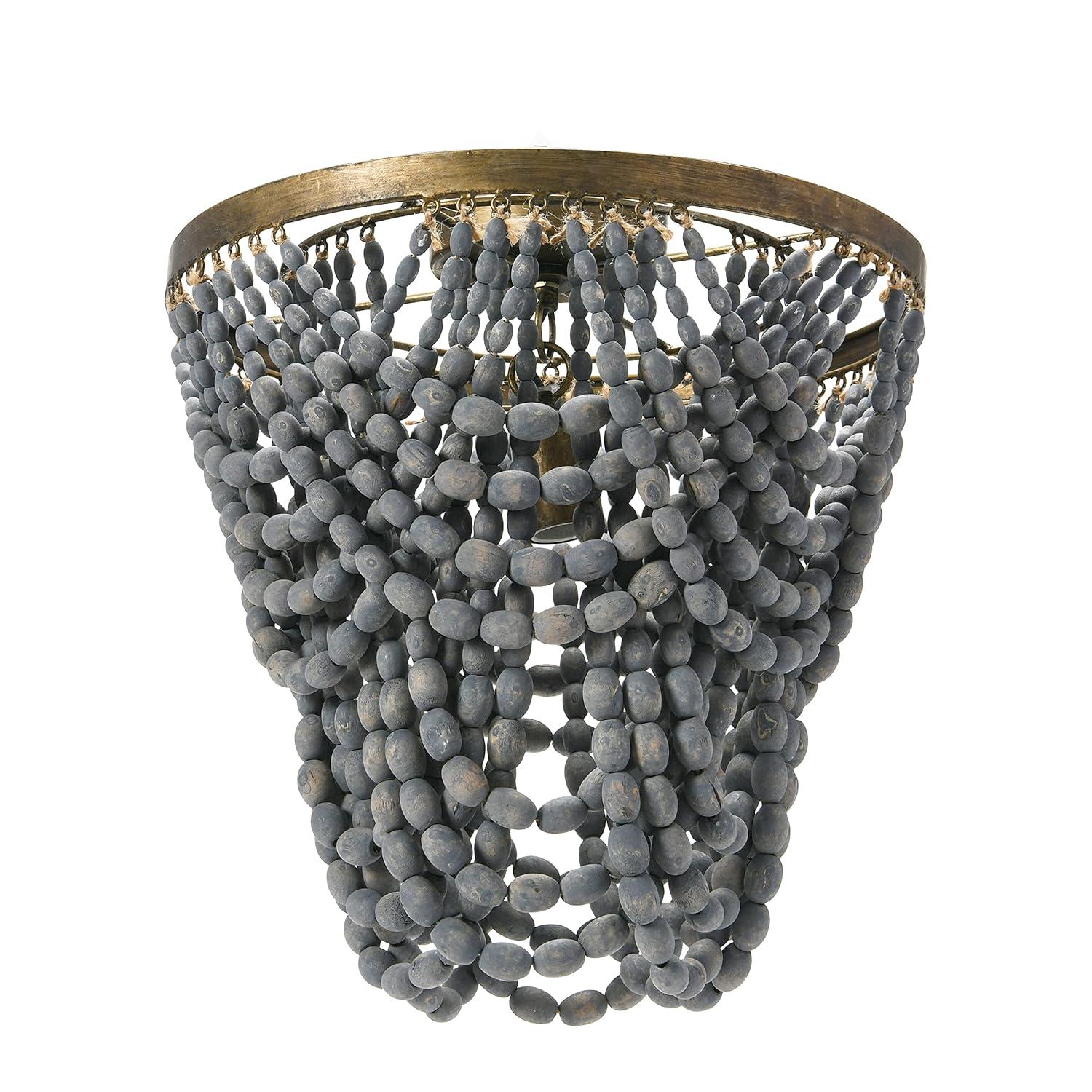 Storied Home 2-Tier Draped Wood Bead Semi-Flush Mount Ceiling Light Gray: ETL & UL Listed, Iron Body