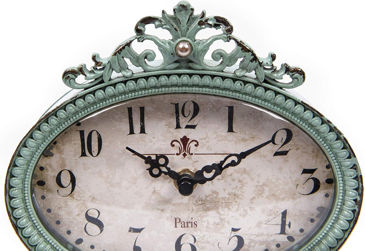 Woven Paths 6.5" x 2" x 6.25" Antique Style Pewter Mantel Clock in Distressed Aqua