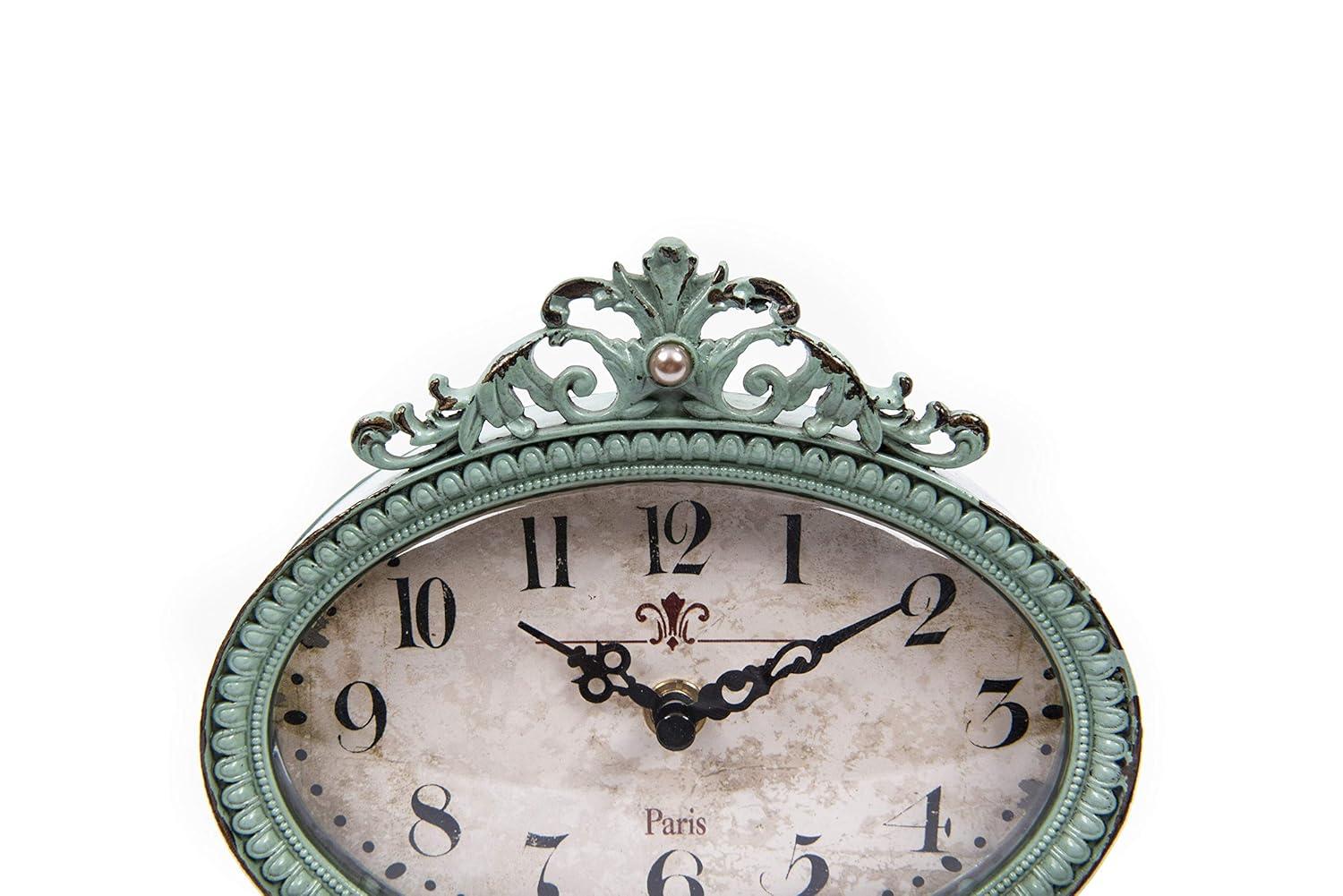 Woven Paths 6.5" x 2" x 6.25" Antique Style Pewter Mantel Clock in Distressed Aqua